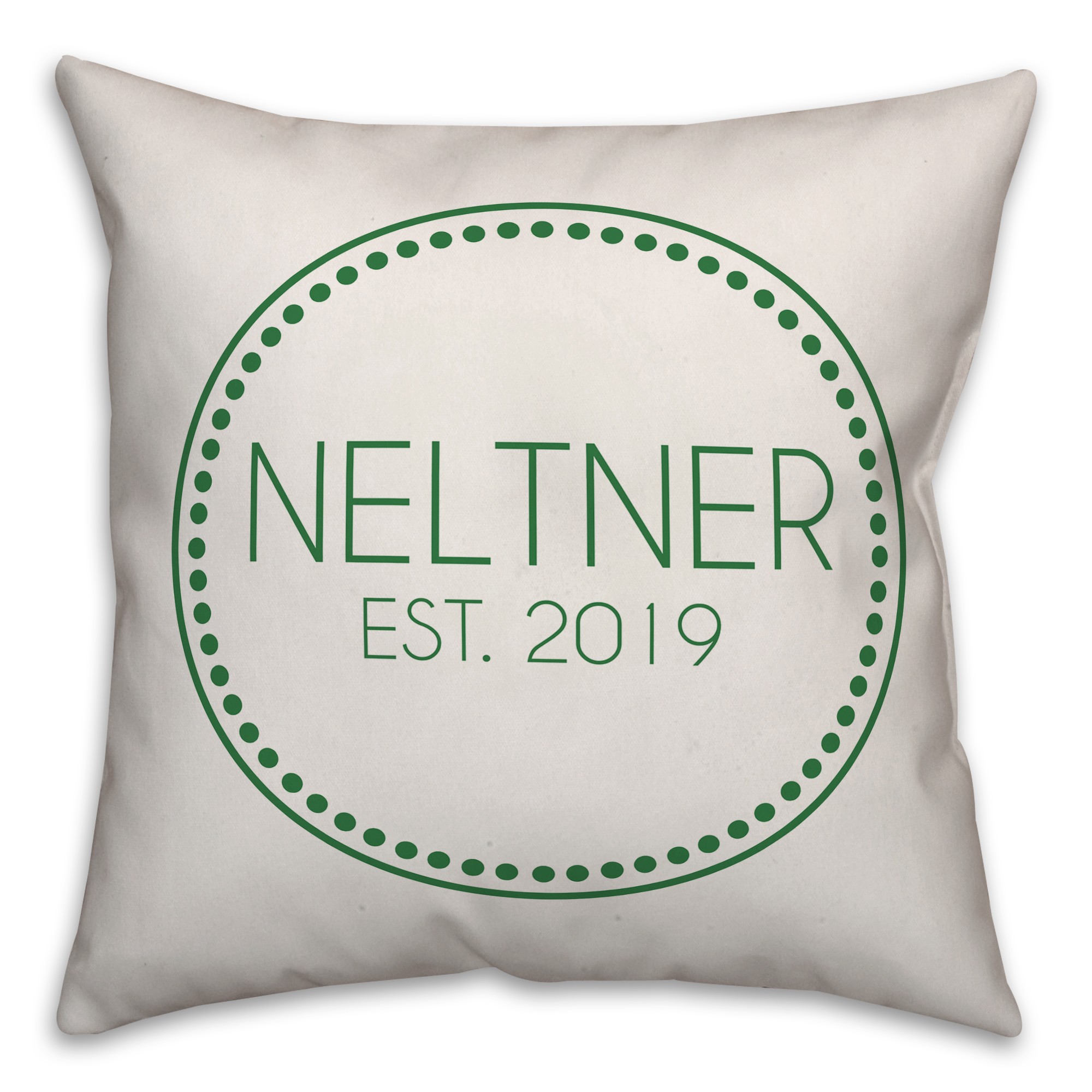 Circle Dotted Border Name Date In Green 18x18 Personalized Indoor / Outdoor Pillow