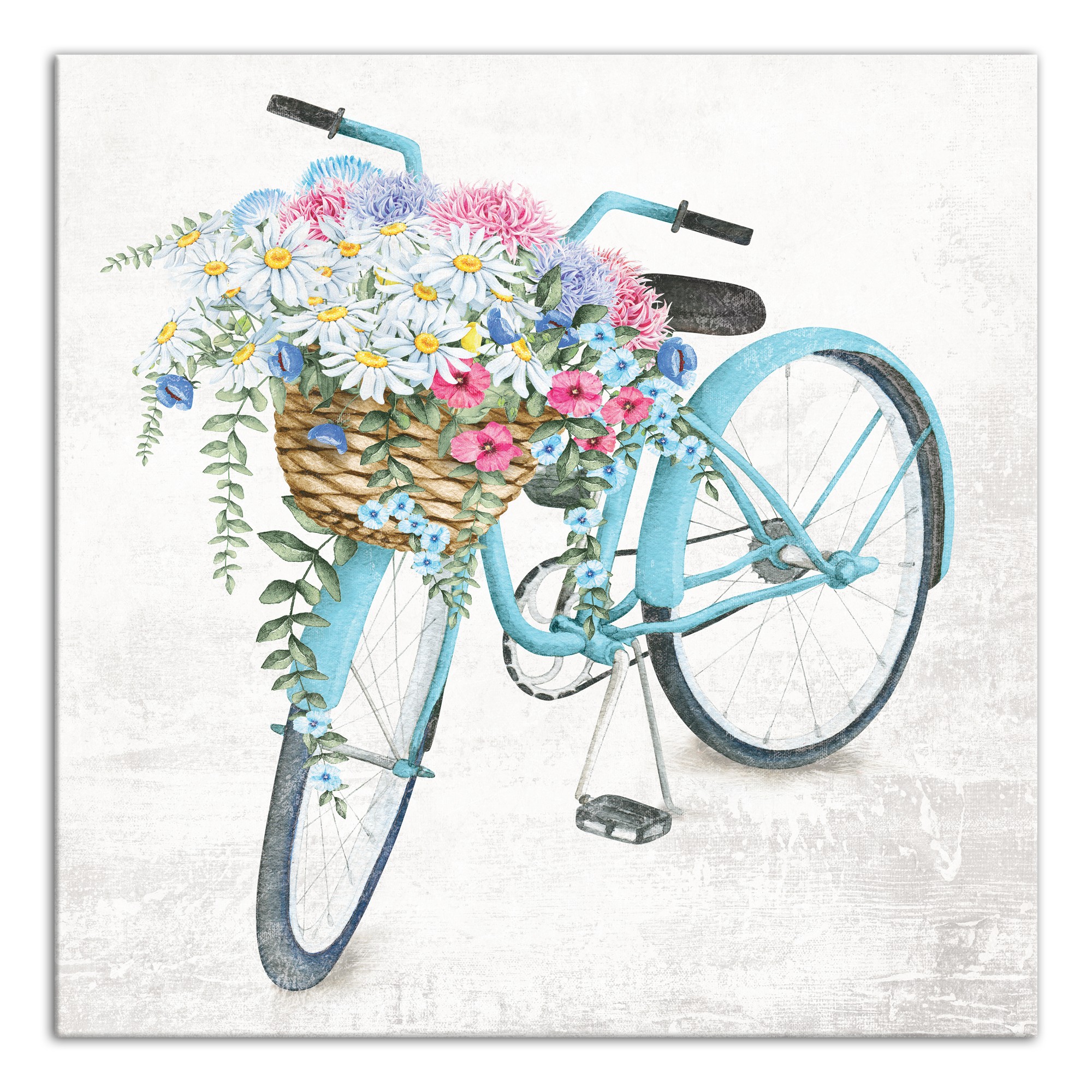 Painted Floral Bike 30x30 Canvas Wall Art