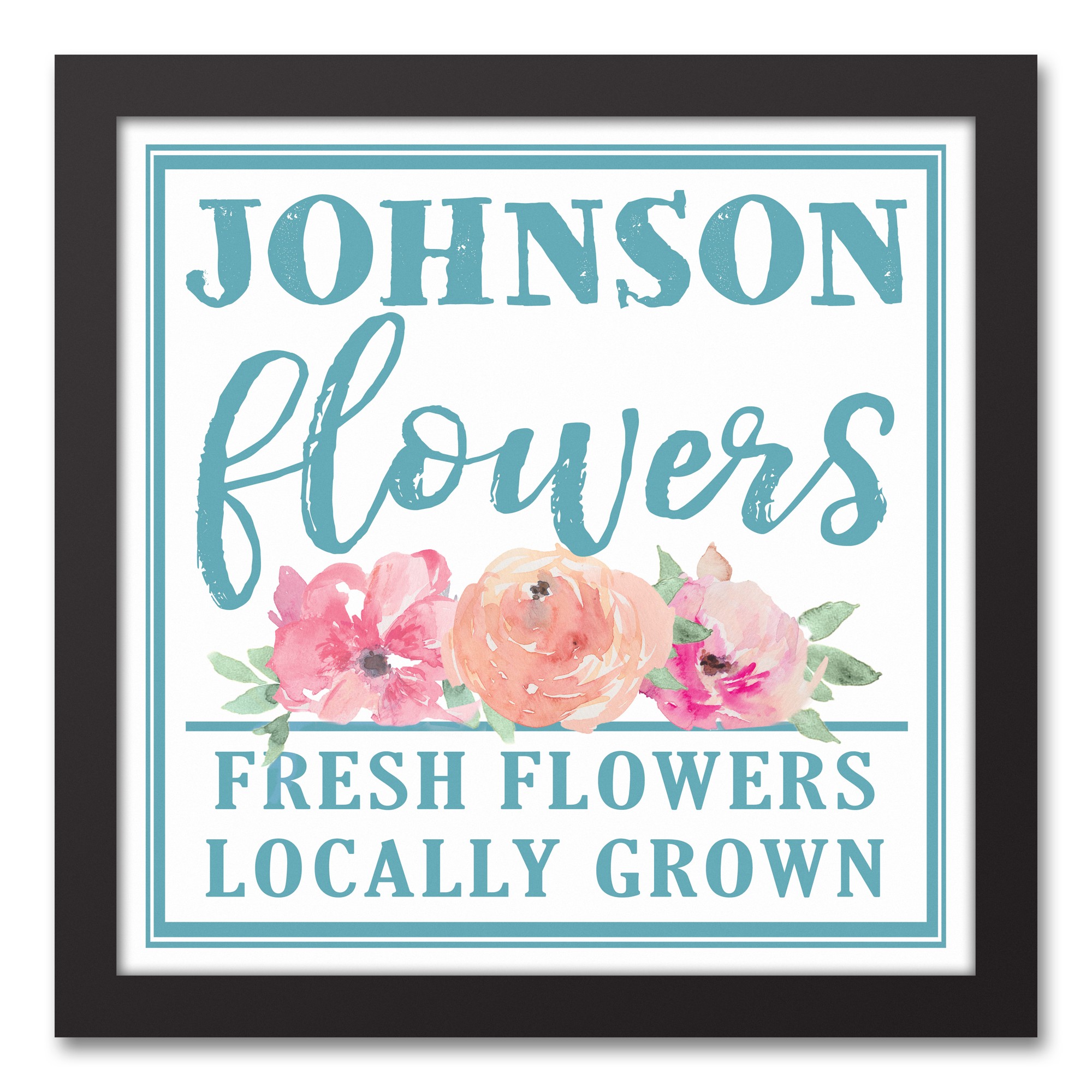 Family Flower Market 12x12 Personalized Black Framed Canvas