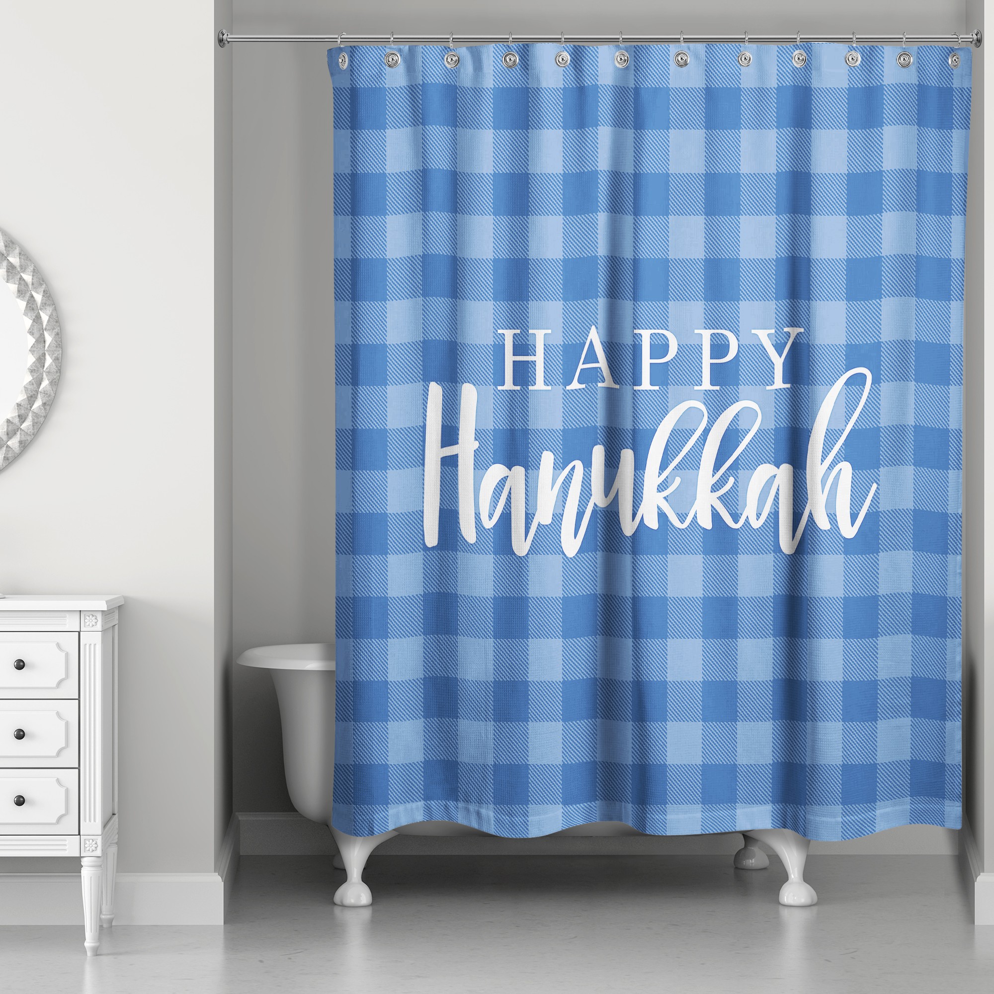 Happy Hanukkah Buffalo Check 71x74 Shower Curtain