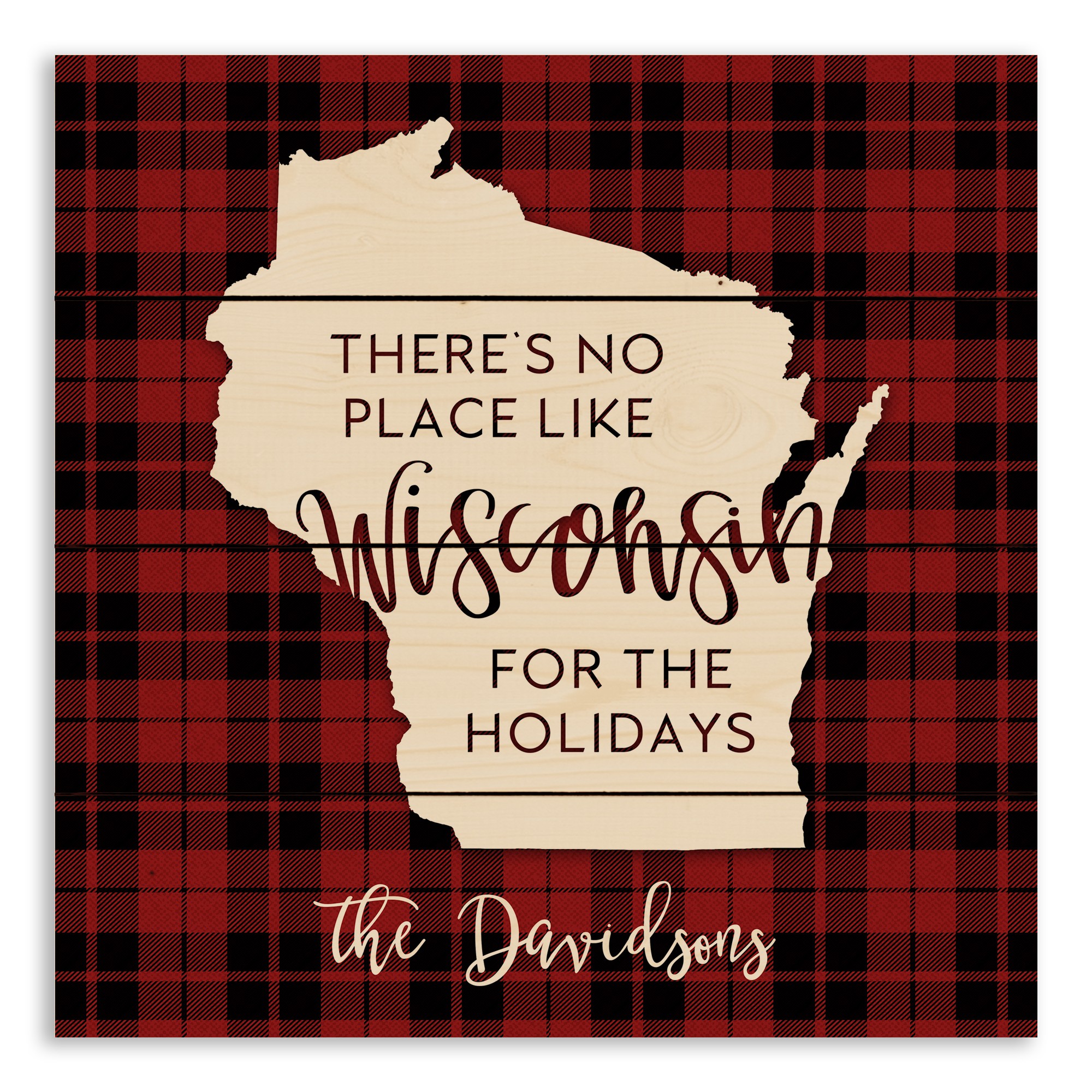 There's No Place Like Wisconsin For the Holidays 14x14 Personalized Pallet Wood Art