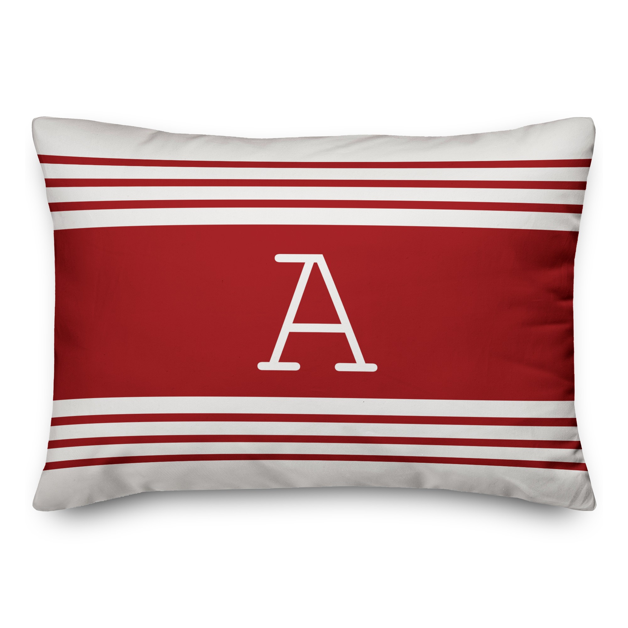 Red Farmhouse Stripes Monogram 14x20 Personalized Spun Poly Pillow