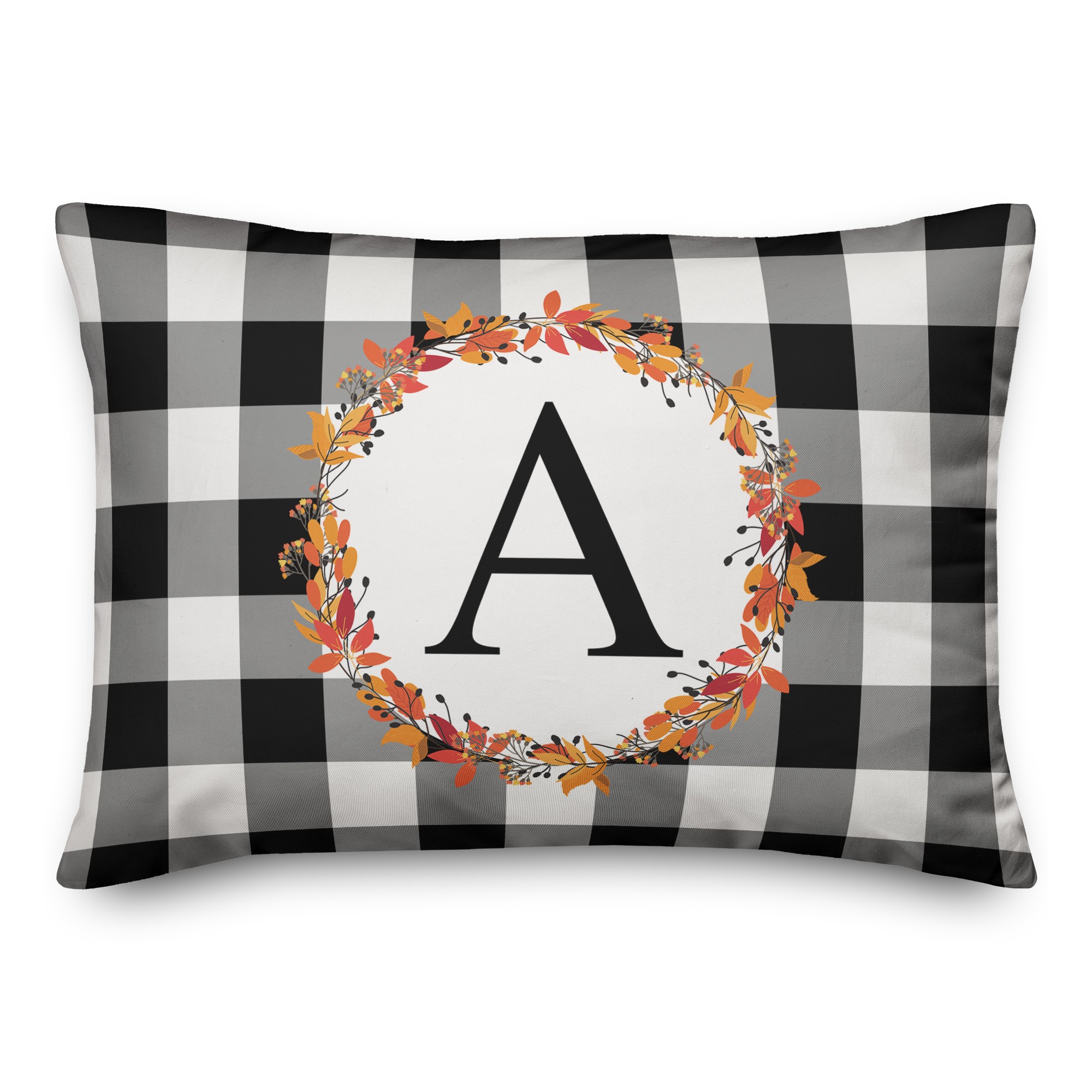 Harvest Buffalo Check Plaid Monogram 14x20 Personalized Spun Poly Pillow
