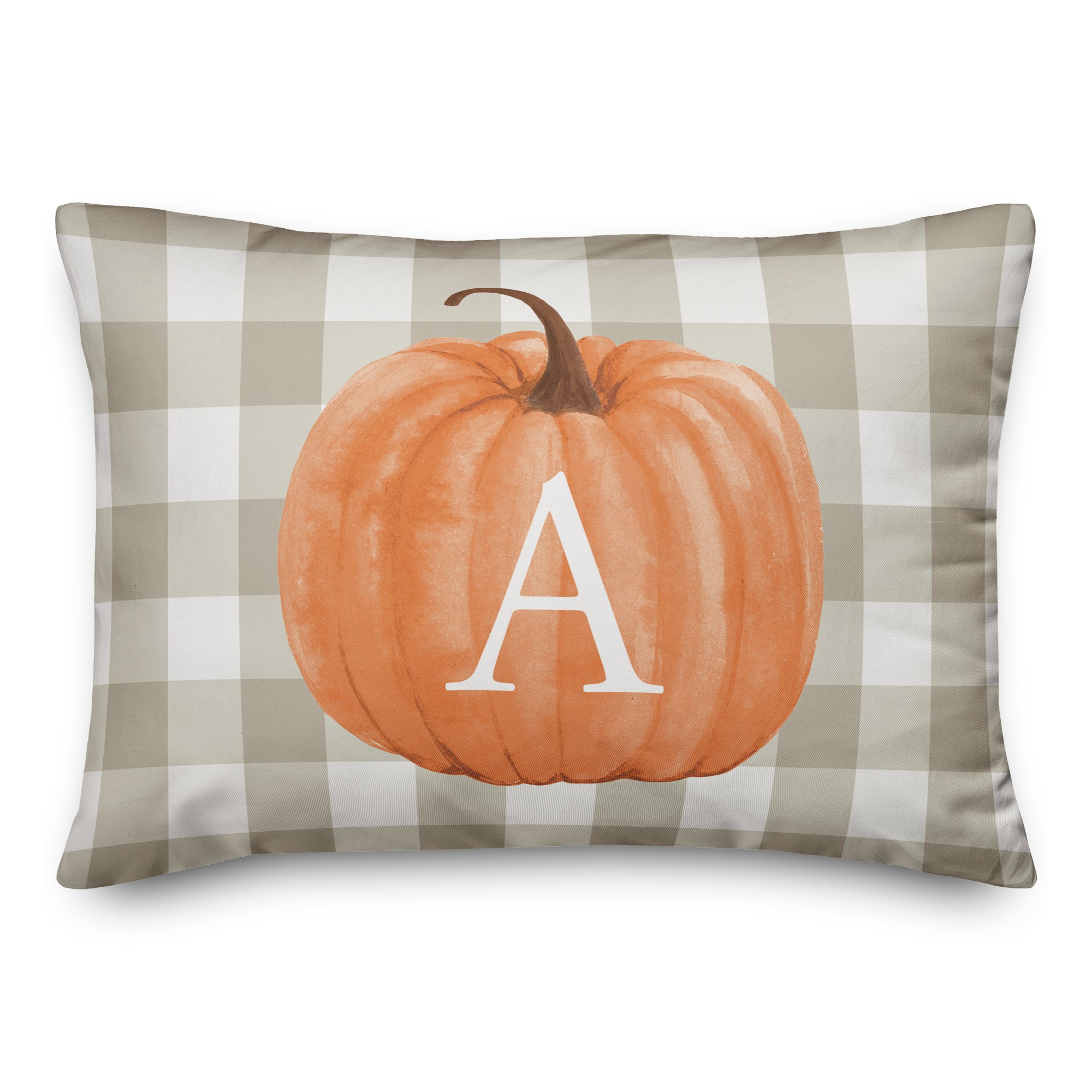 Harvest Pumpkin Buffalo Check Plaid Monogram 14x20 Personalized Spun Poly Pillow