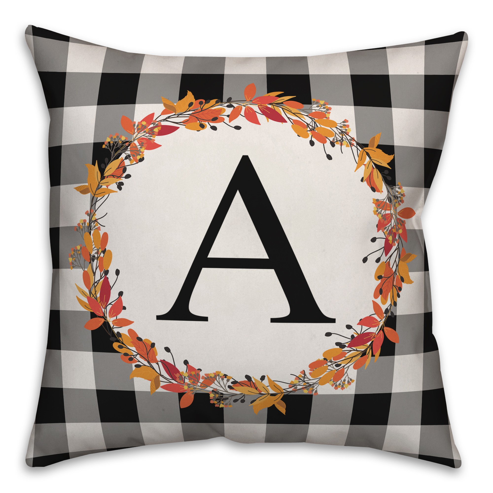 Harvest Buffalo Check Plaid Monogram 18x18 Personalized Spun Poly Pillow