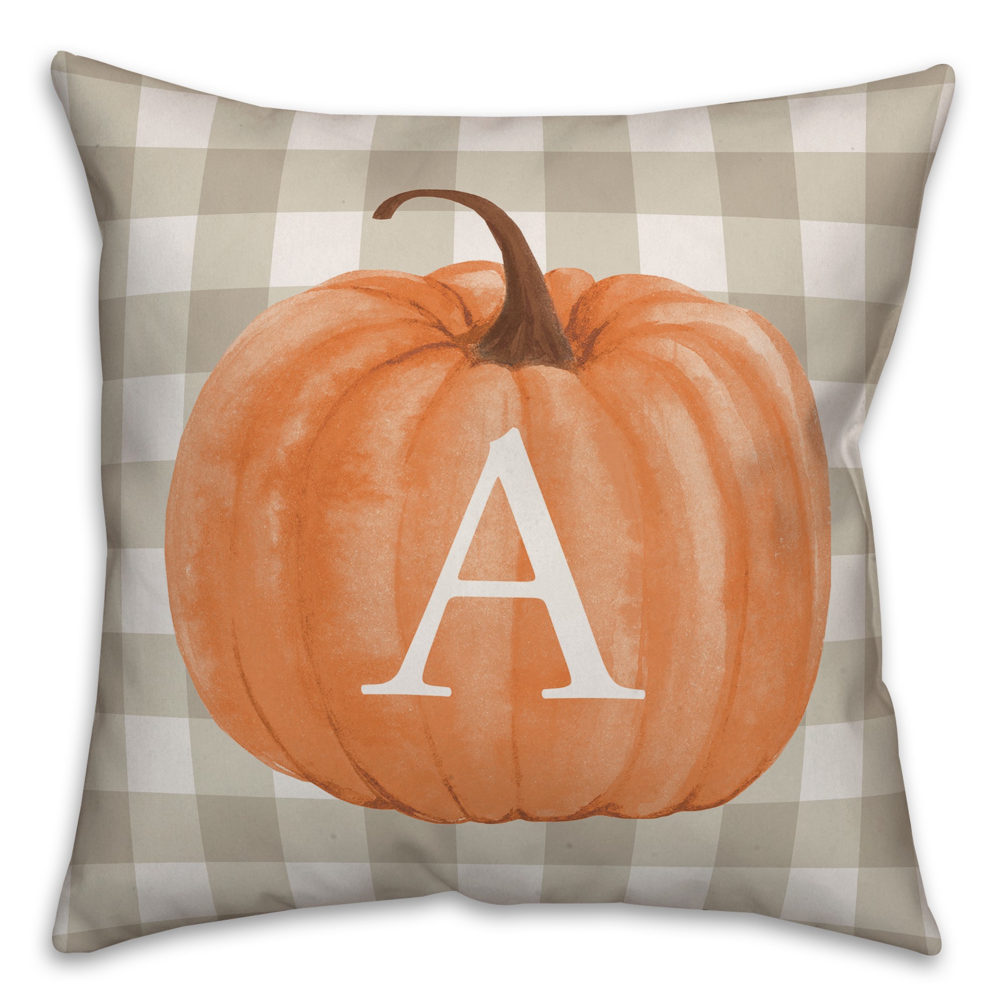 Harvest Pumpkin Buffalo Check Plaid Monogram 18x18 Personalized Spun Poly Pillow