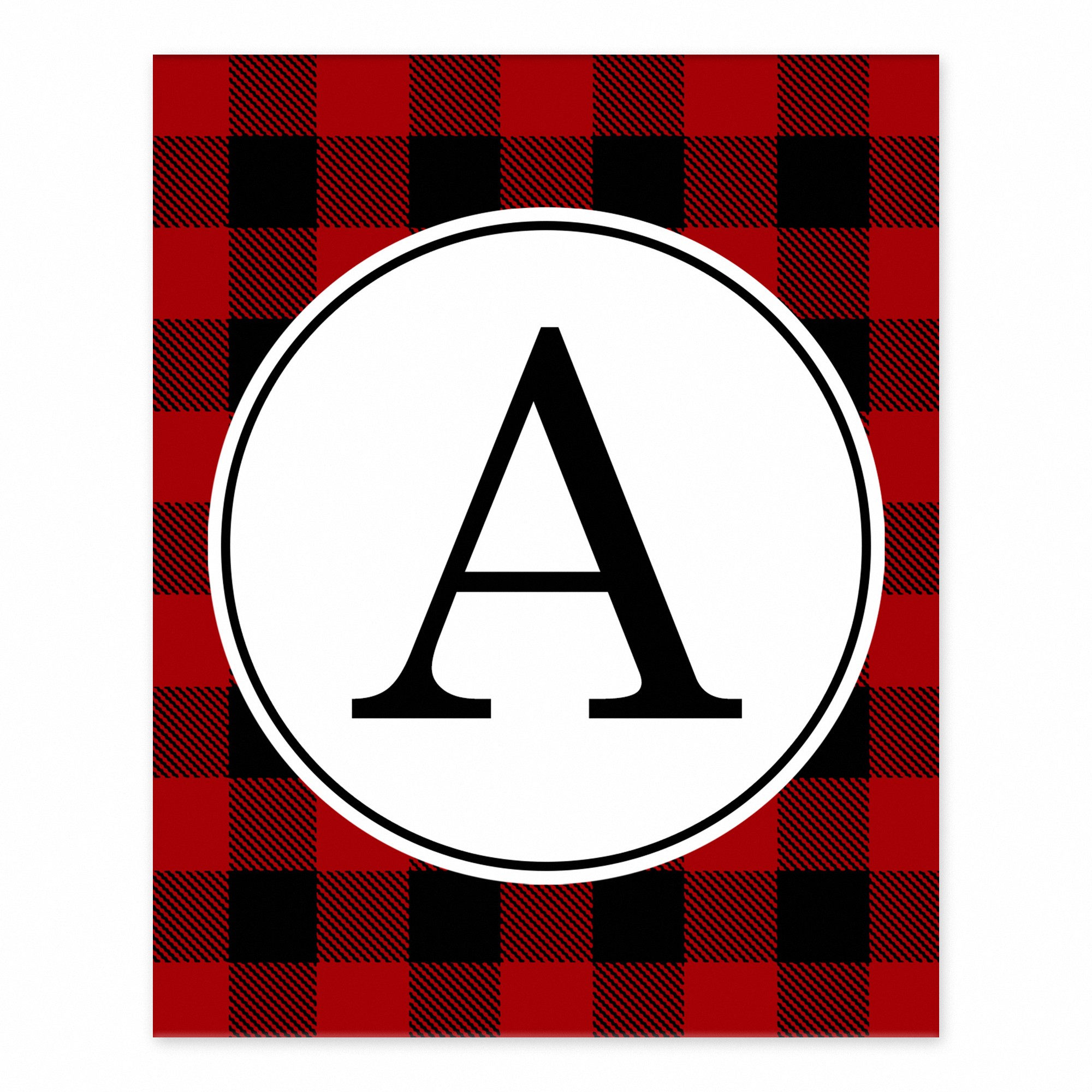 Red & Black Buffalo Check Plaid Monogram 8x10 Personalized Tabletop Canvas