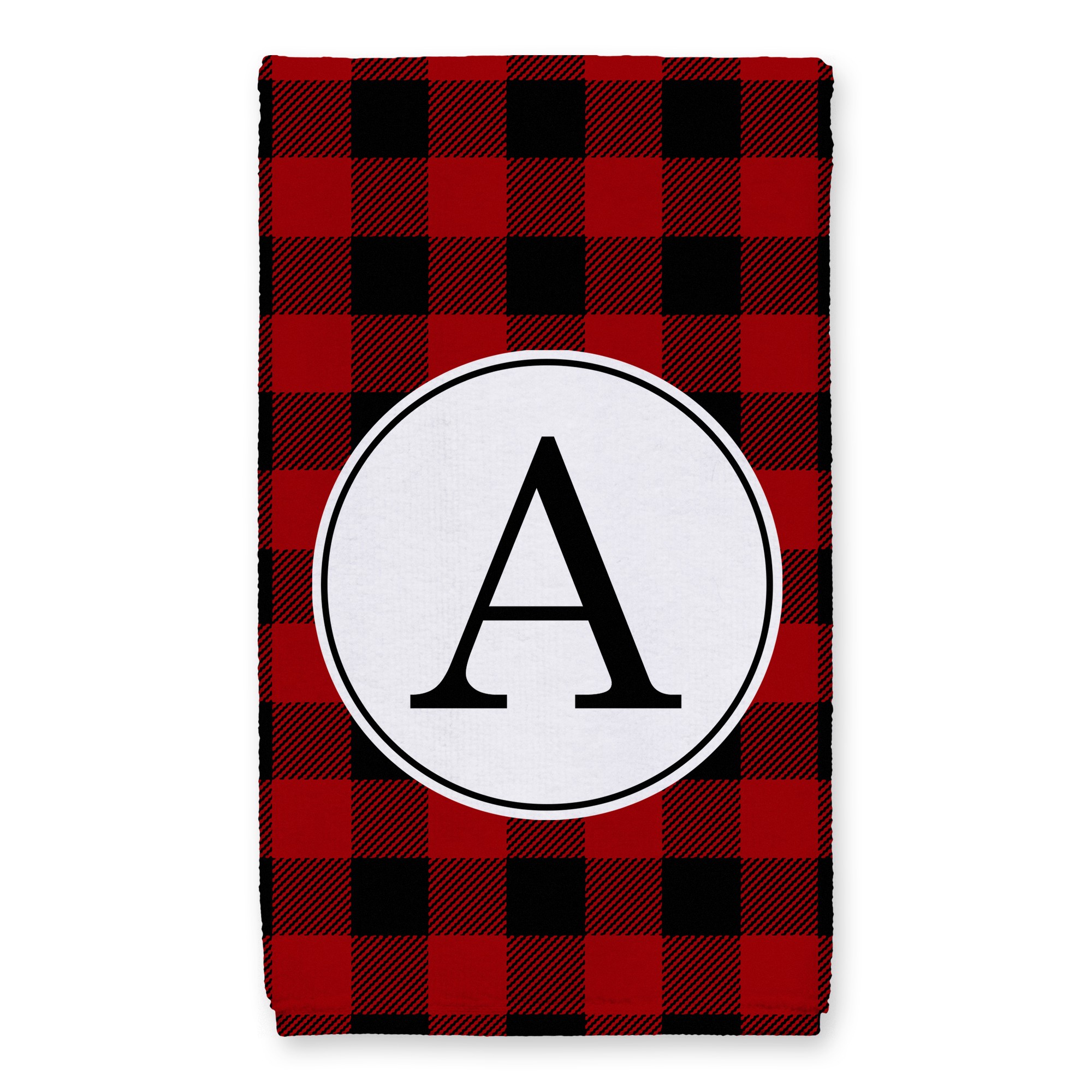 Red & Black Buffalo Check Plaid Monogram 16x25 Personalized Towel