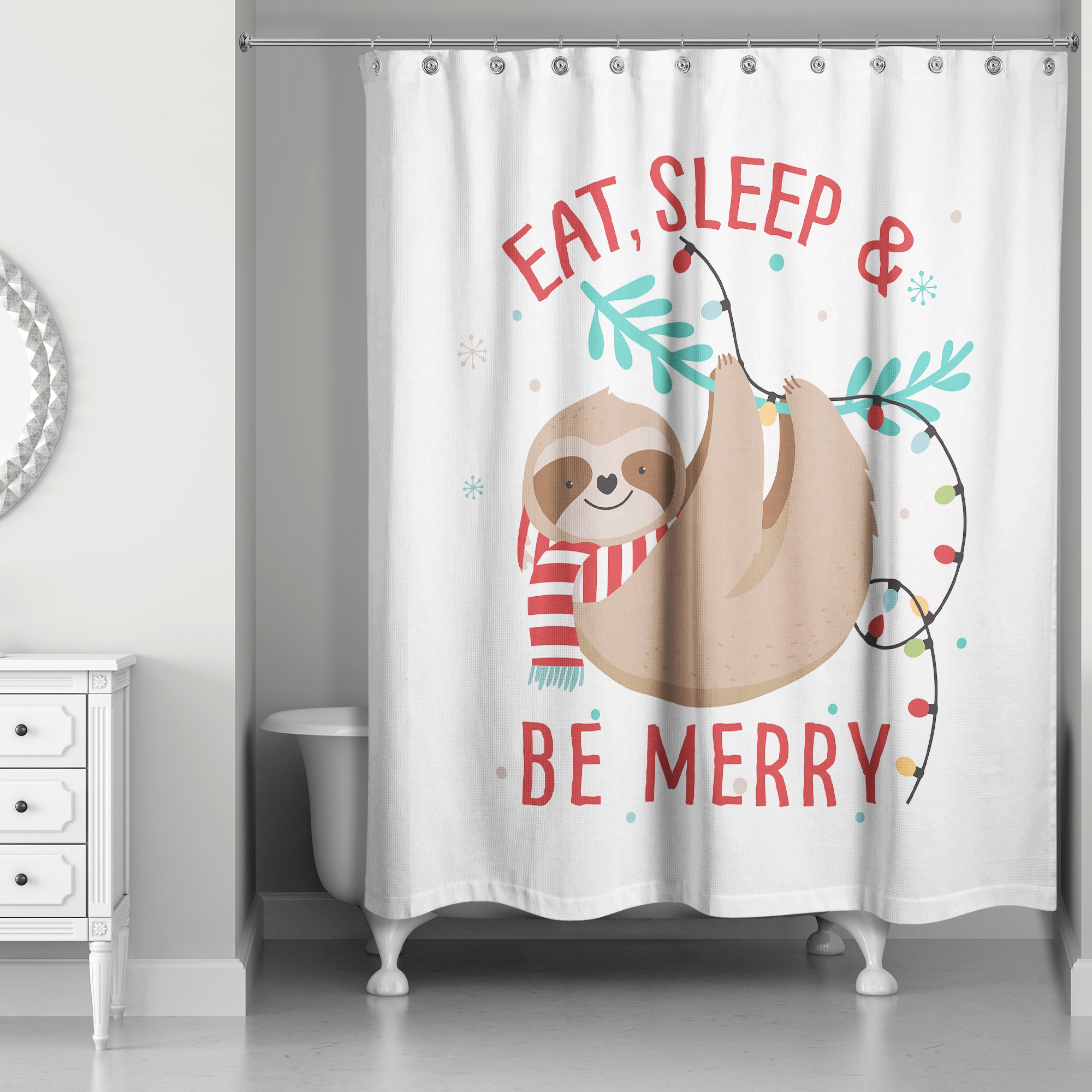 Eat Sleep Be Merry Sloth 71x74 Shower Curtain