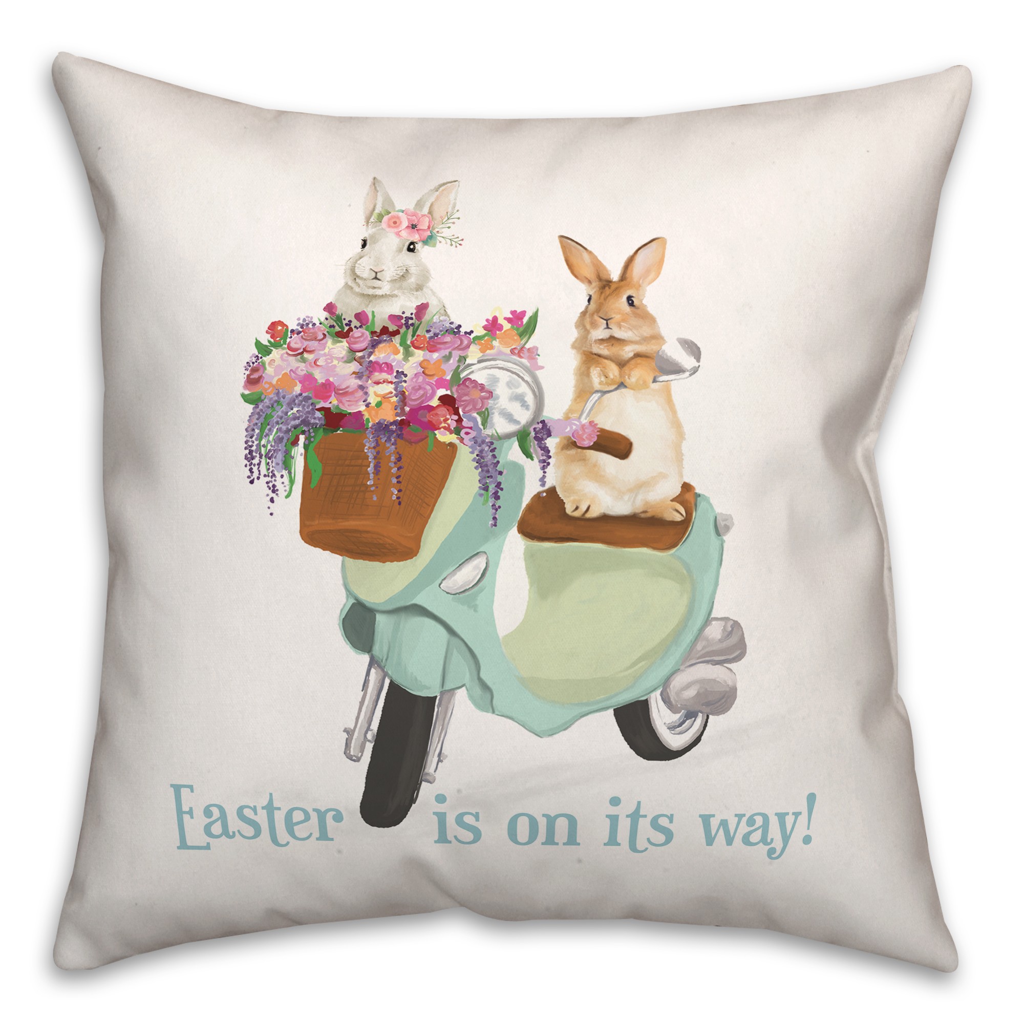 Scooter Bunnies  18x18 Spun Poly Pillow
