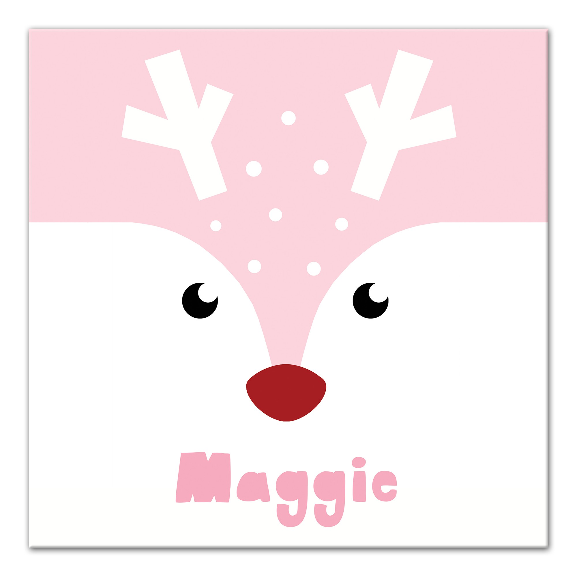 Pink Reindeer Face 16x16 Personalized Canvas Wall Art