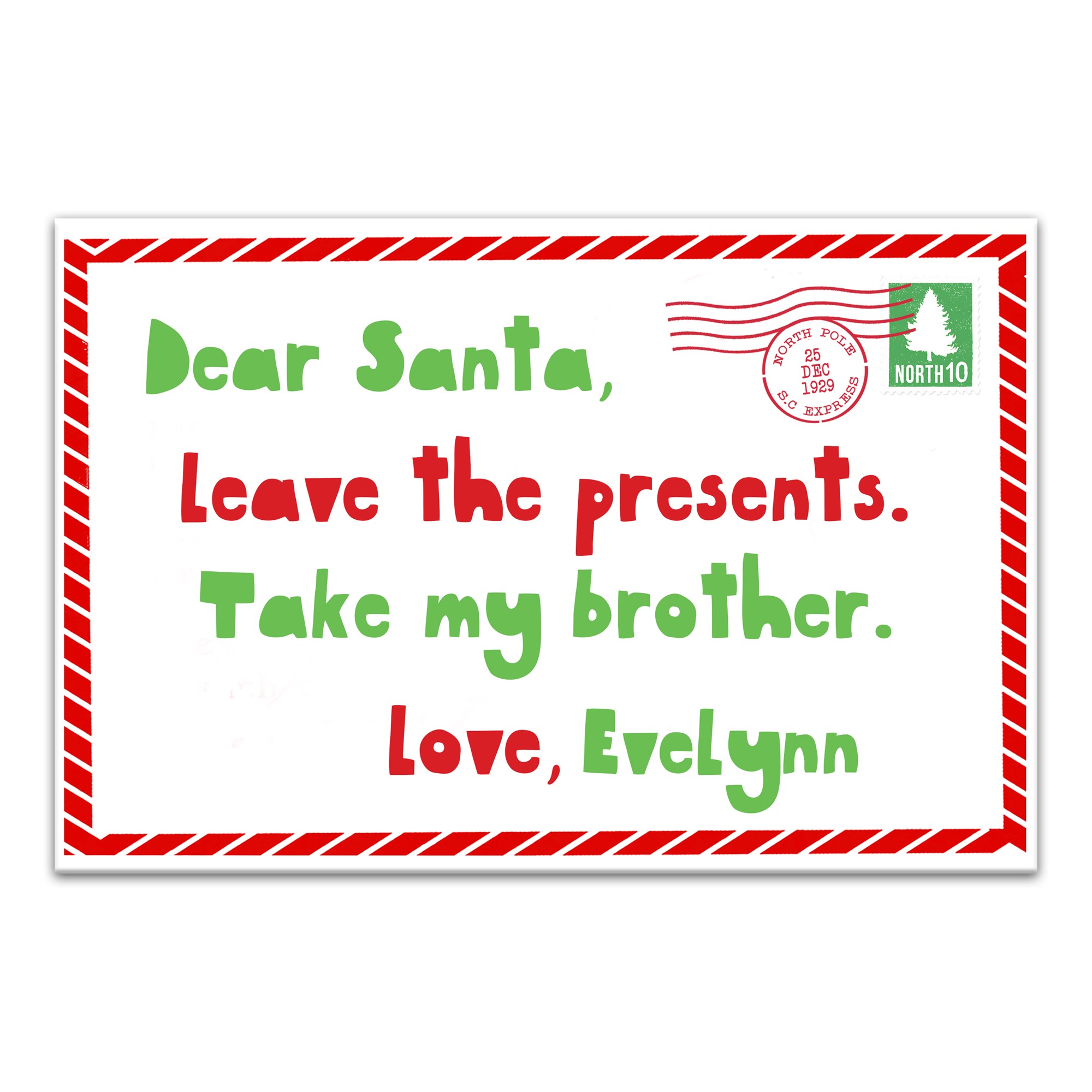 Dear Santa, Take my Brother 12x18 Personalized Canvas Wall Art