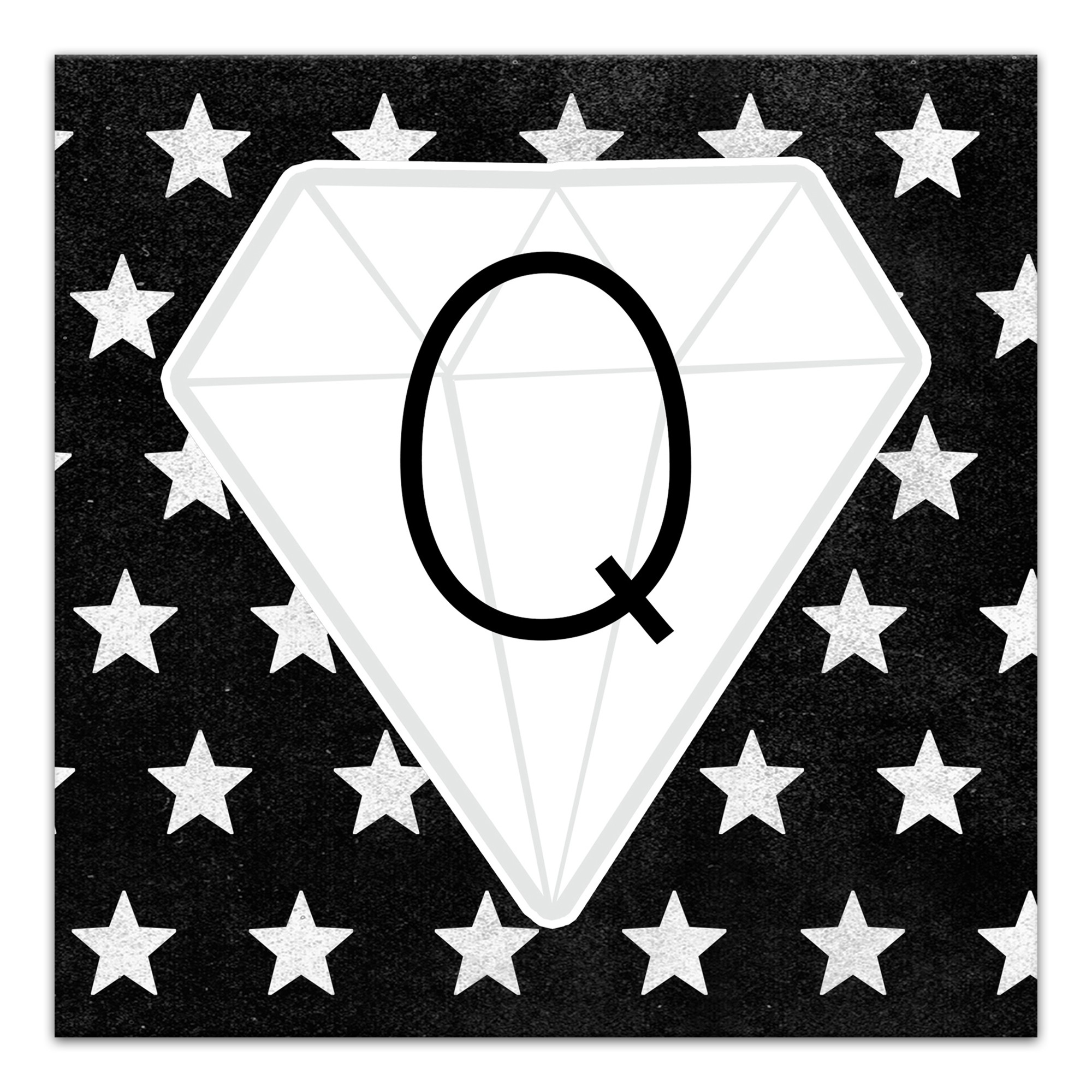 Monogram Diamond and Stars 12x12 Personalized Canvas Wall Art