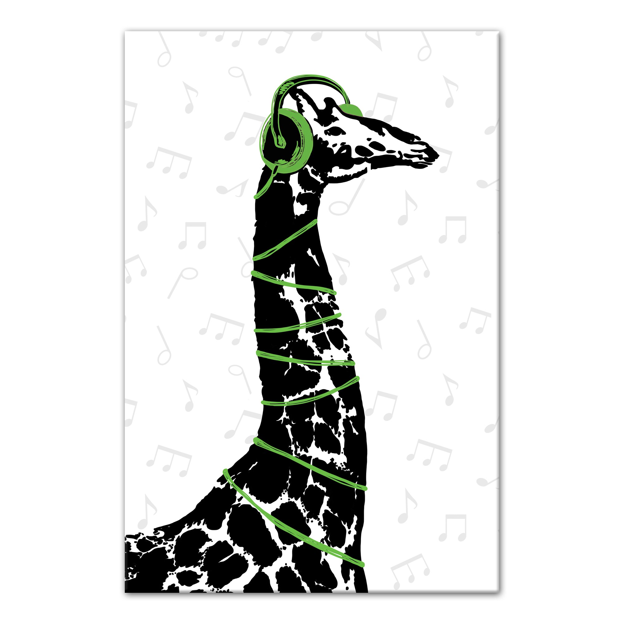 Green Giraffe Headphones Wall Art