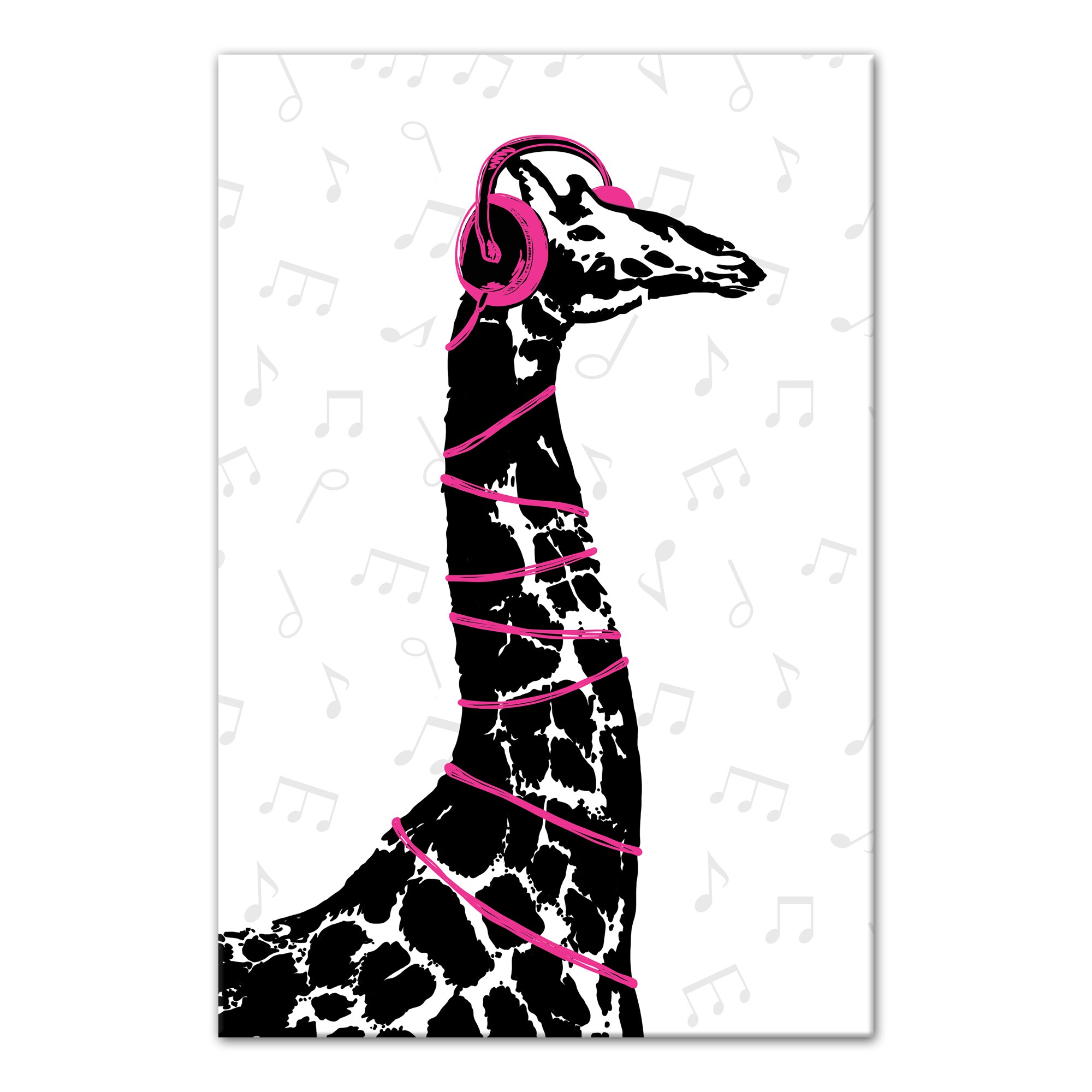 Pink Giraffe Headphones Wall Art