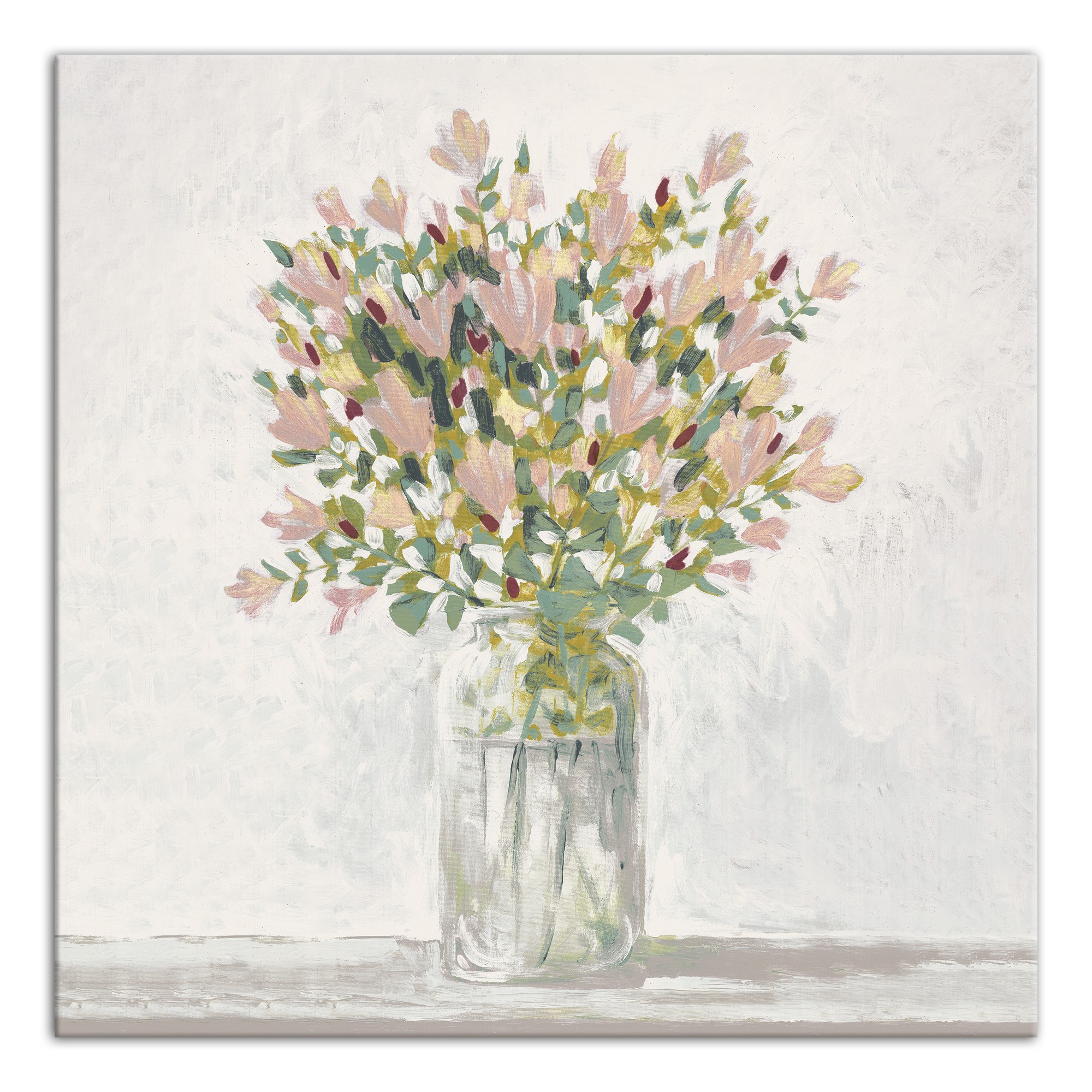Peach Flowers In Vase 24x24 Canvas Wall Art