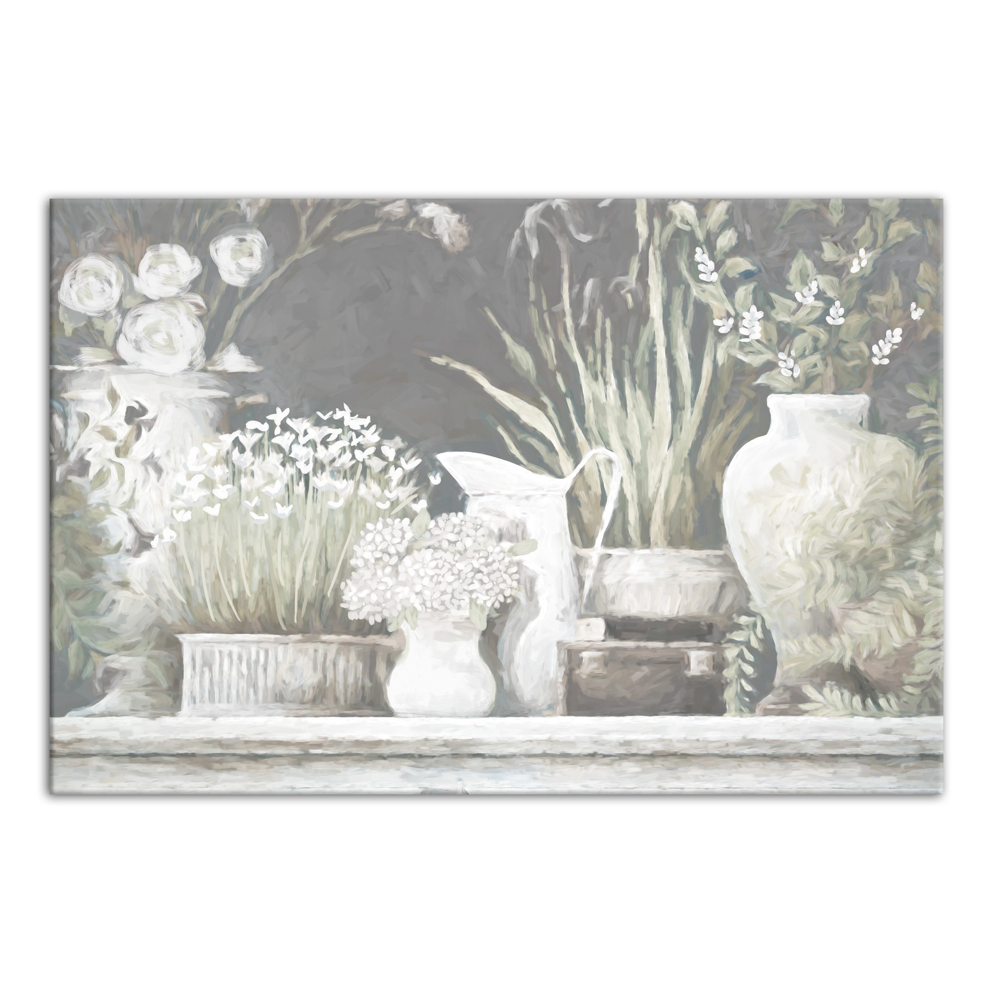 Gray Floral Still Life  24x36 Canvas Wall Art