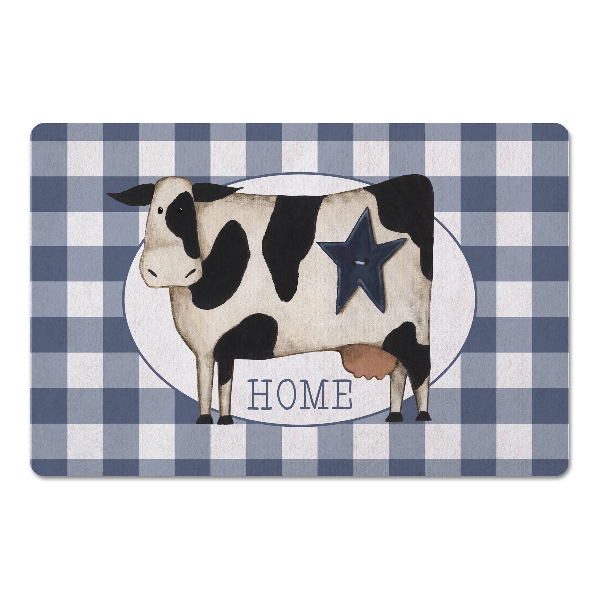 Blue Buffalo Check Primitive Cow 27x18 Floor Mat