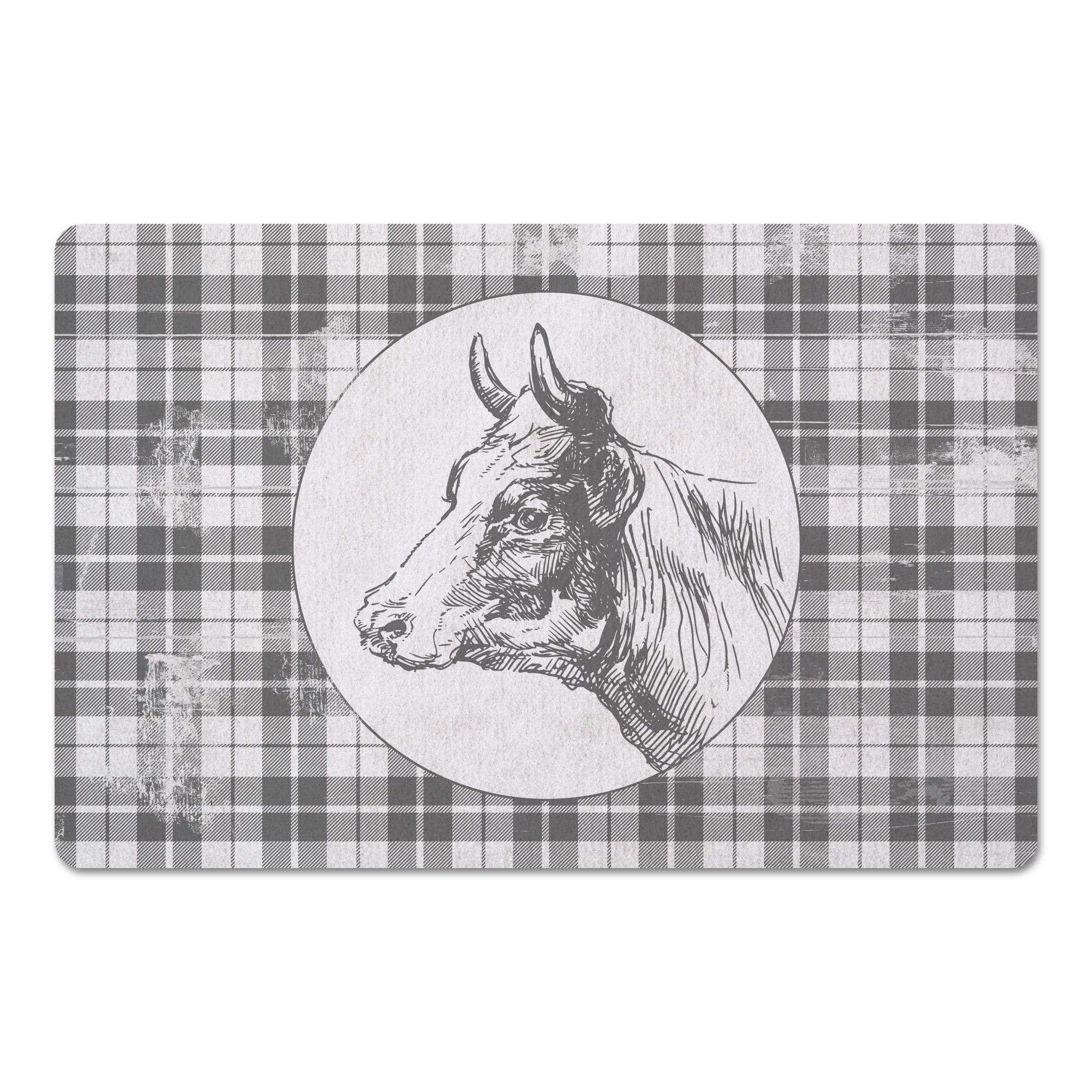 Gray Plaid Cow 27x18 Floor Mat