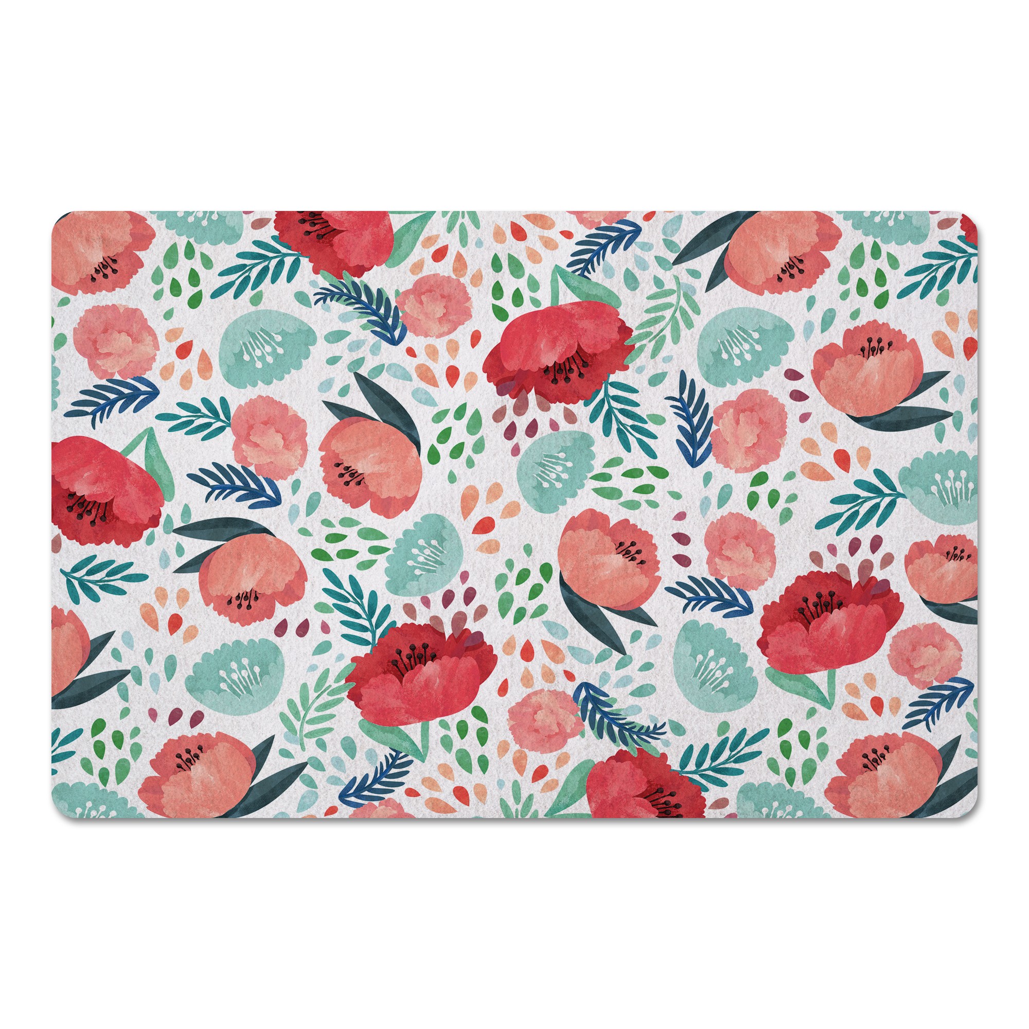 Teal Watercolor Floral 27x18 Floor Mat