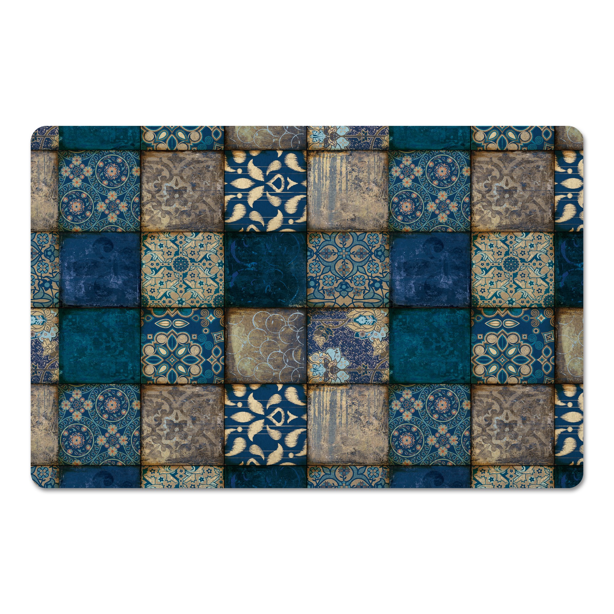 Blue Patterned Tile 27x18 Floor Mat