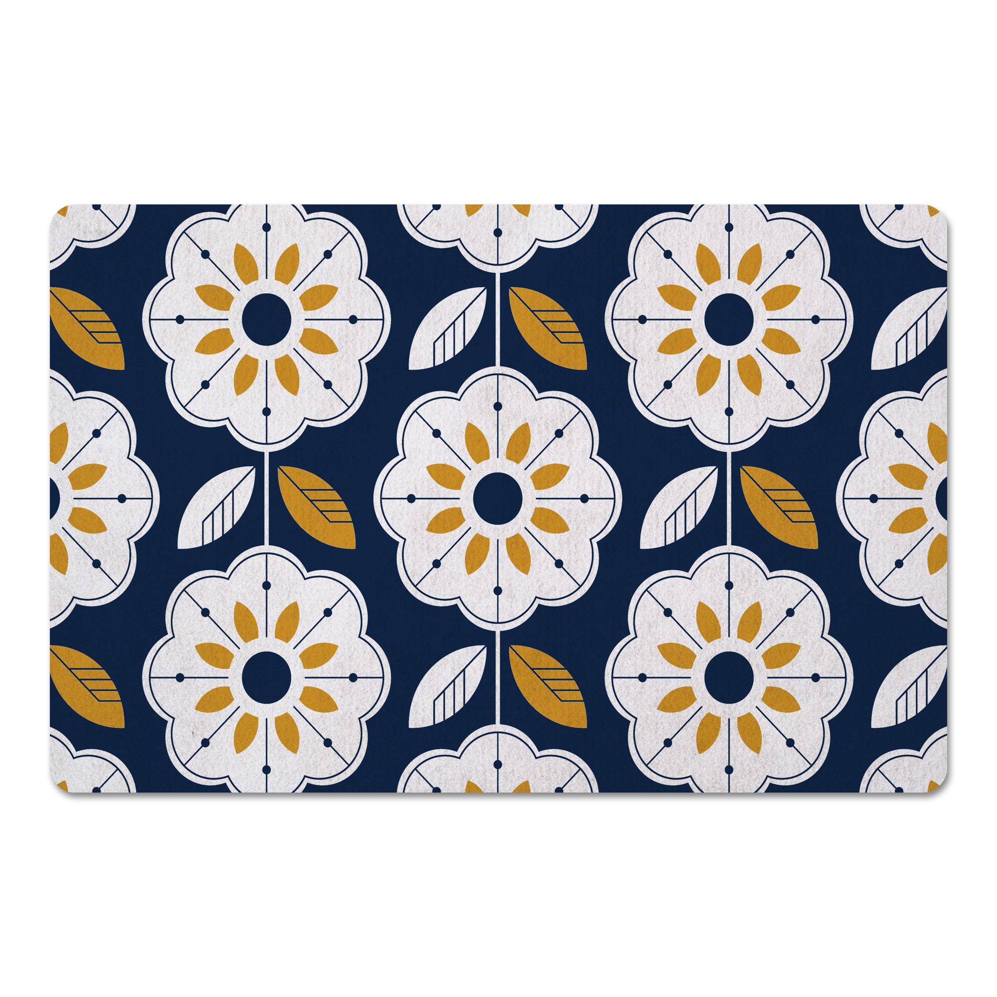 Mod Navy Flowers 27x18 Floor Mat