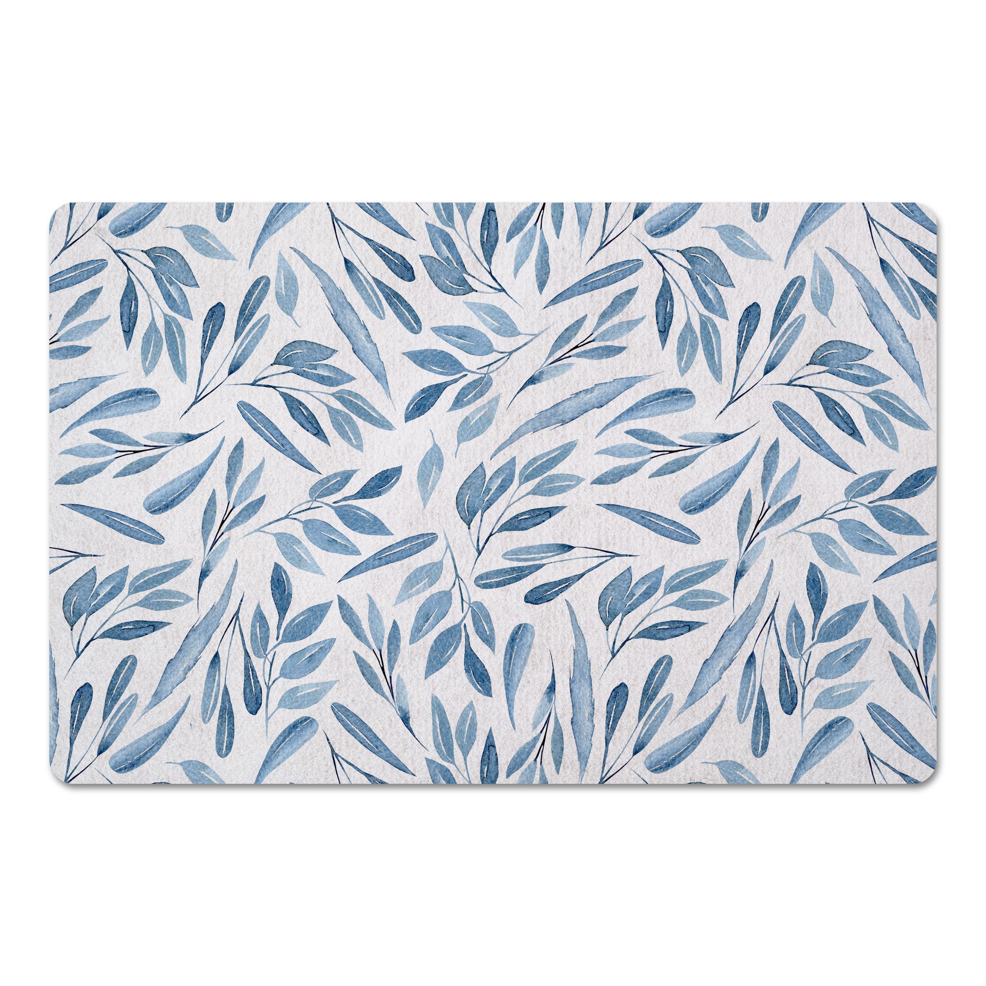Watercolor Blue Leaves 27x18 Floor Mat