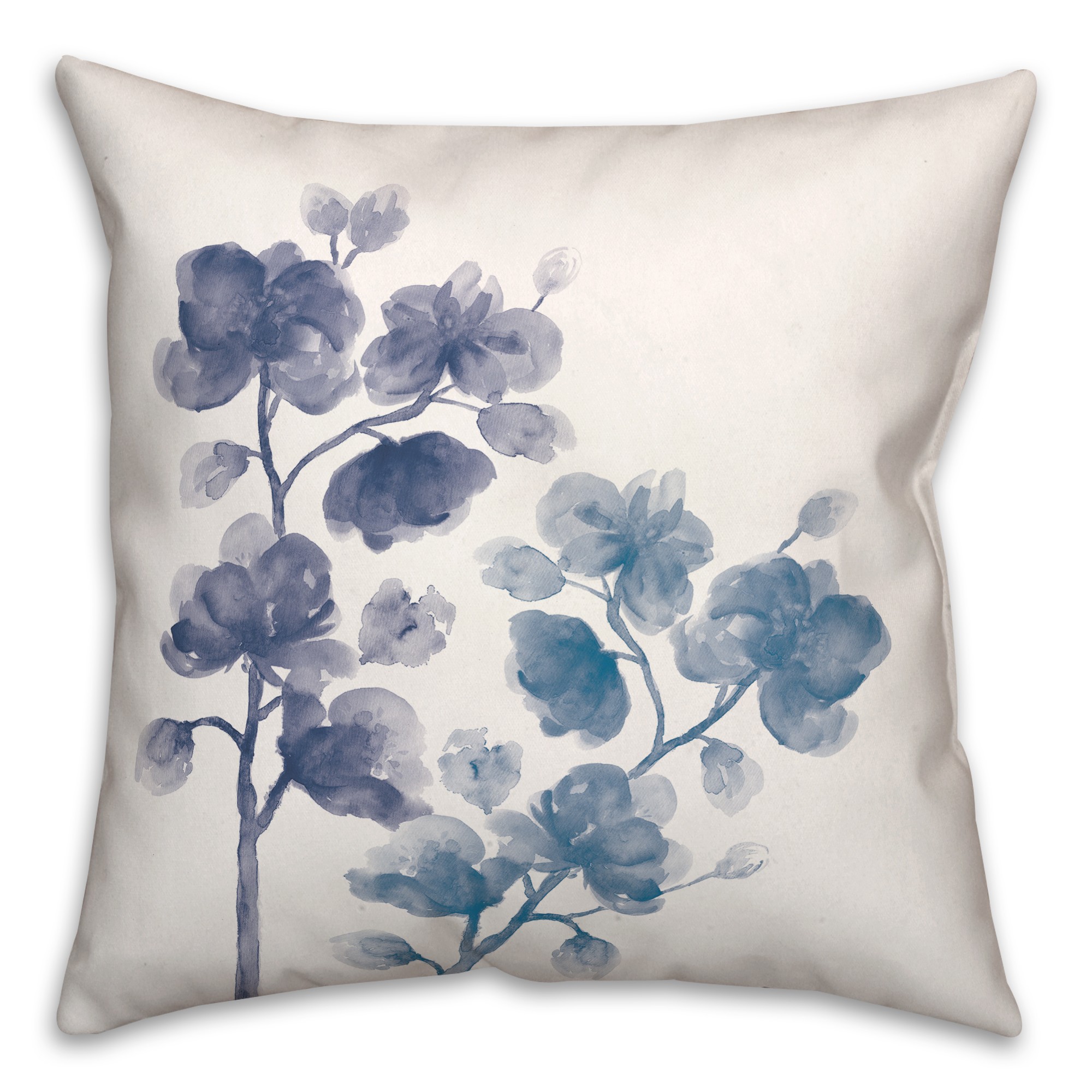 Blue Watercrolor Florals 18x18 Spun Poly Pillow