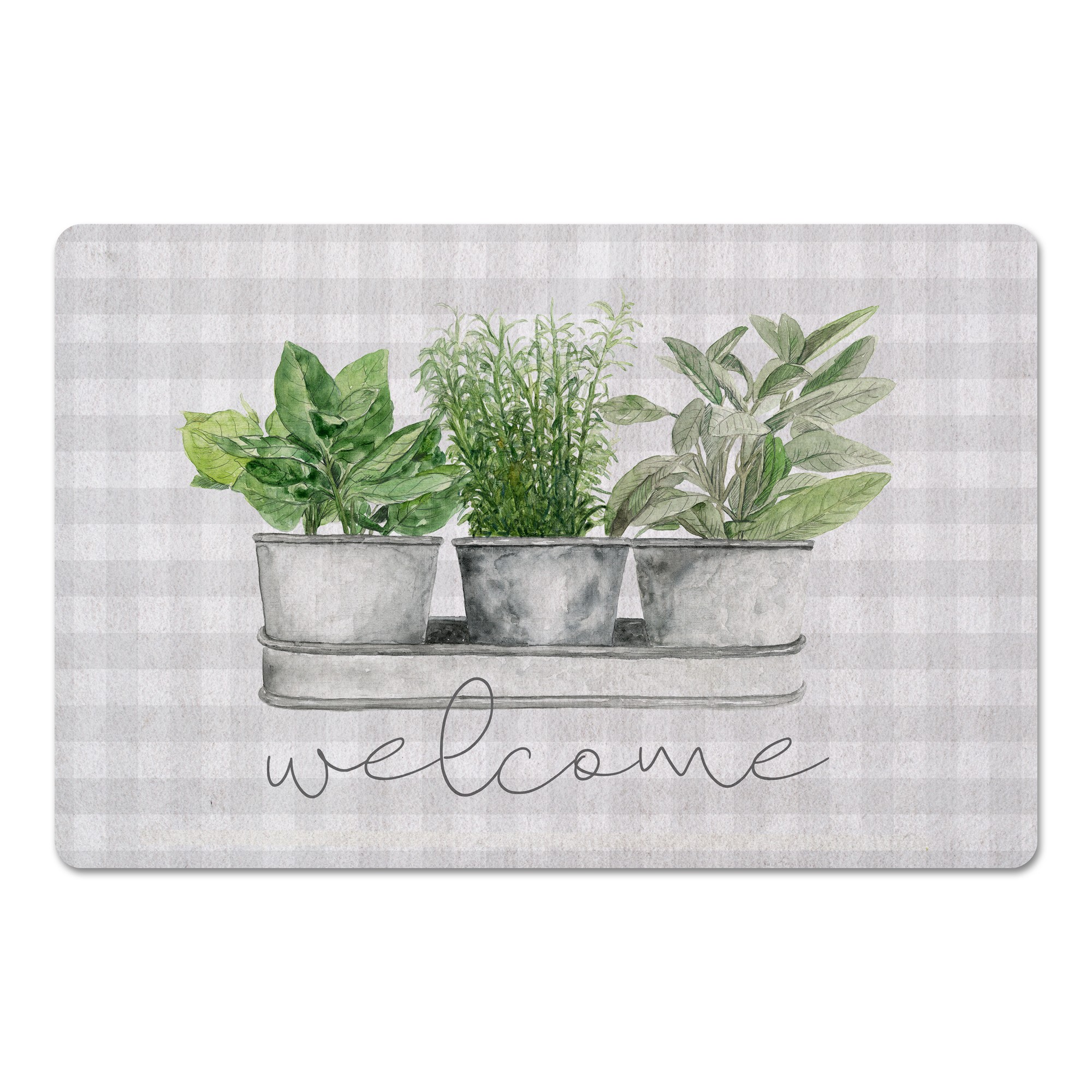 Gingham Potted Herbs  27x18 Floor Mat