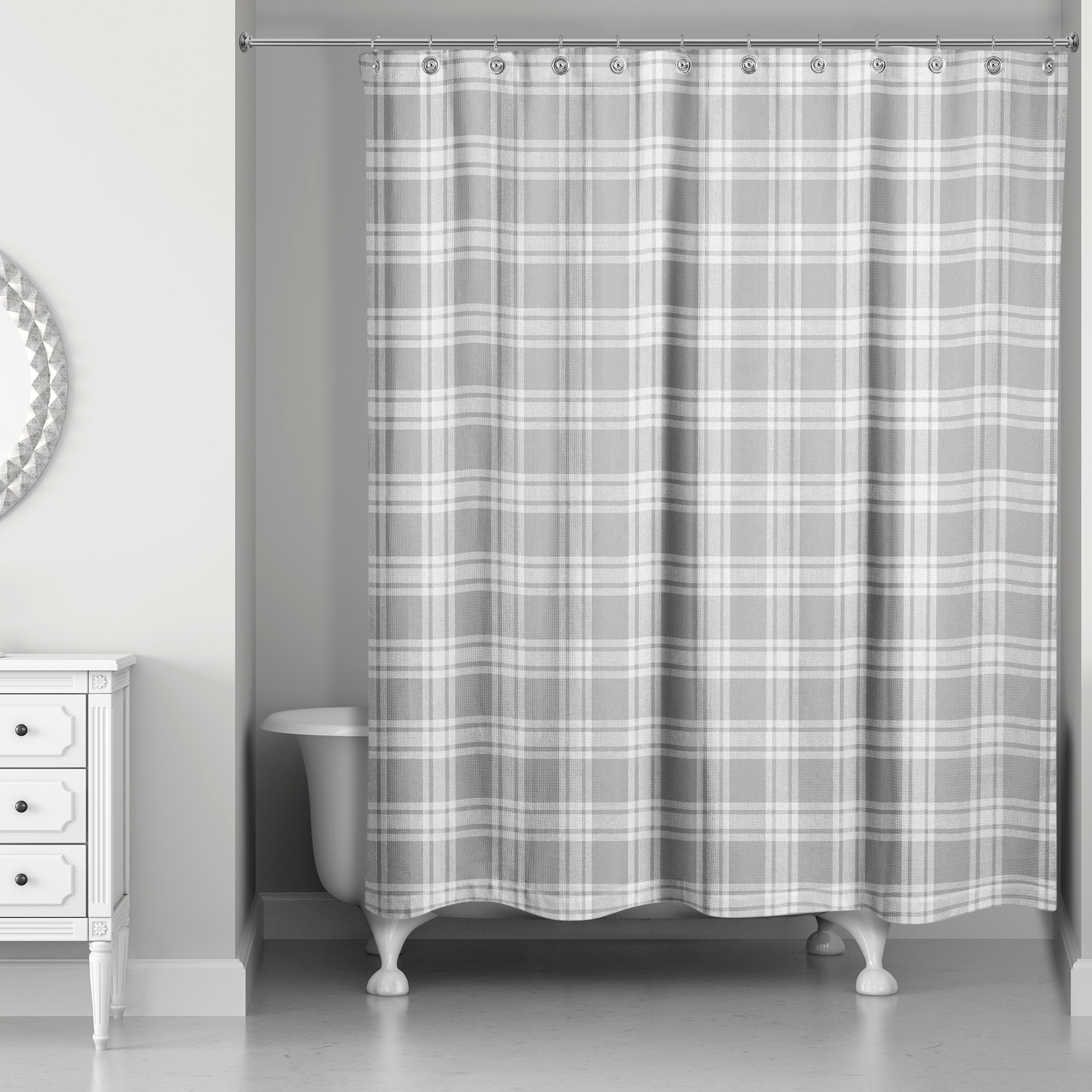 Simple Gray Plaid 71x74 Shower Curtain