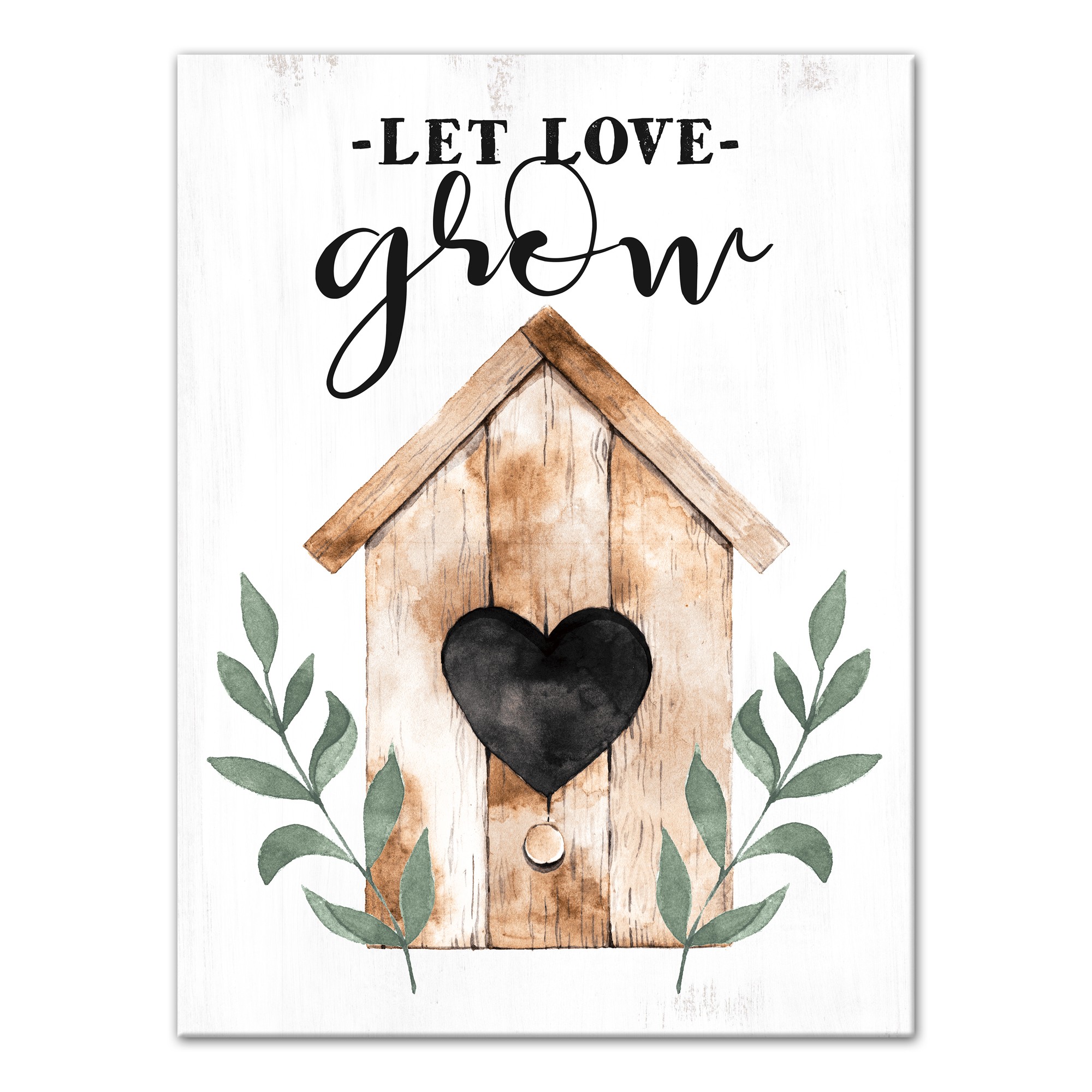 Let Love Grow Birdhouse 18x24 Canvas Wall Art