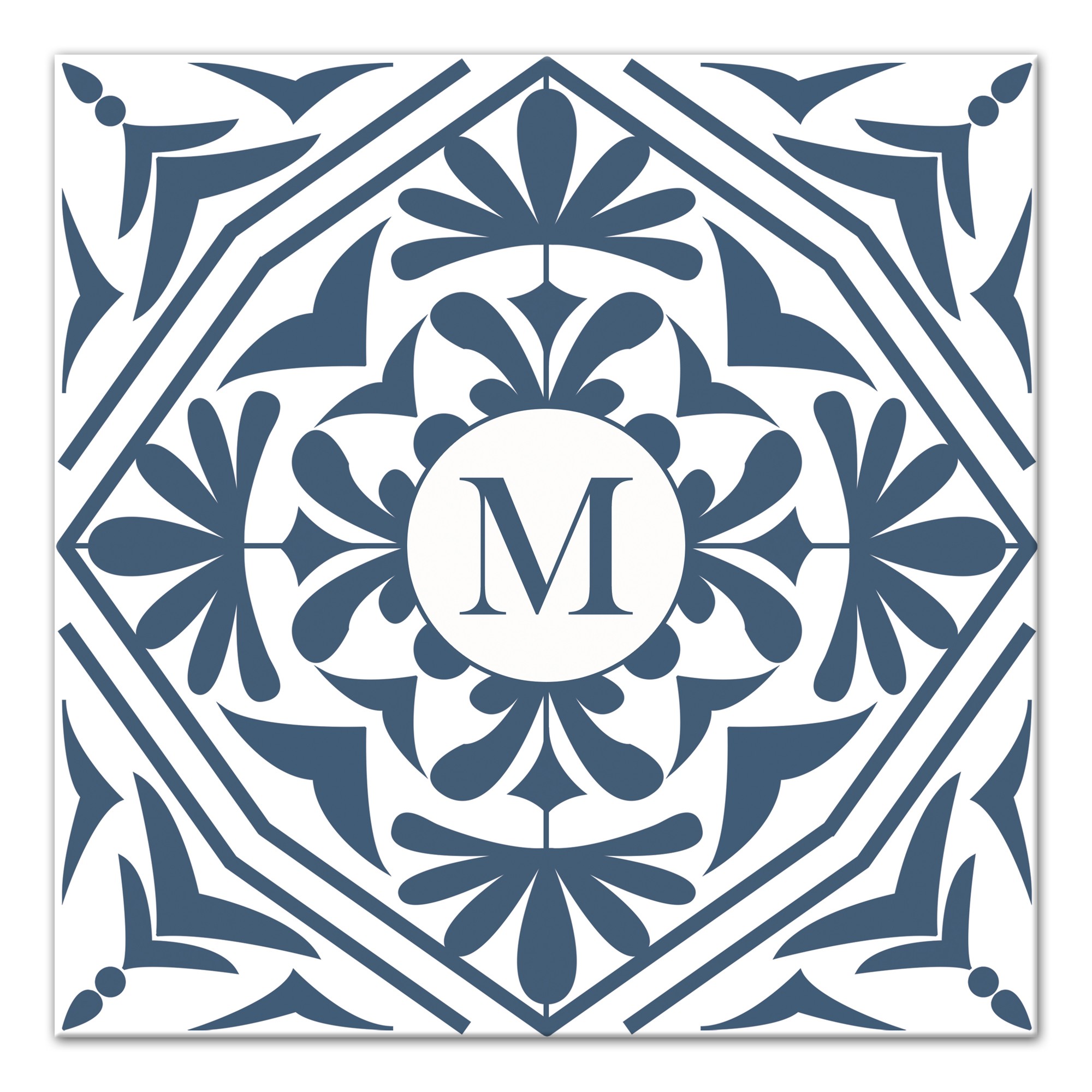 Monogram Blue Tile 16x16 Personalized Canvas Wall Art