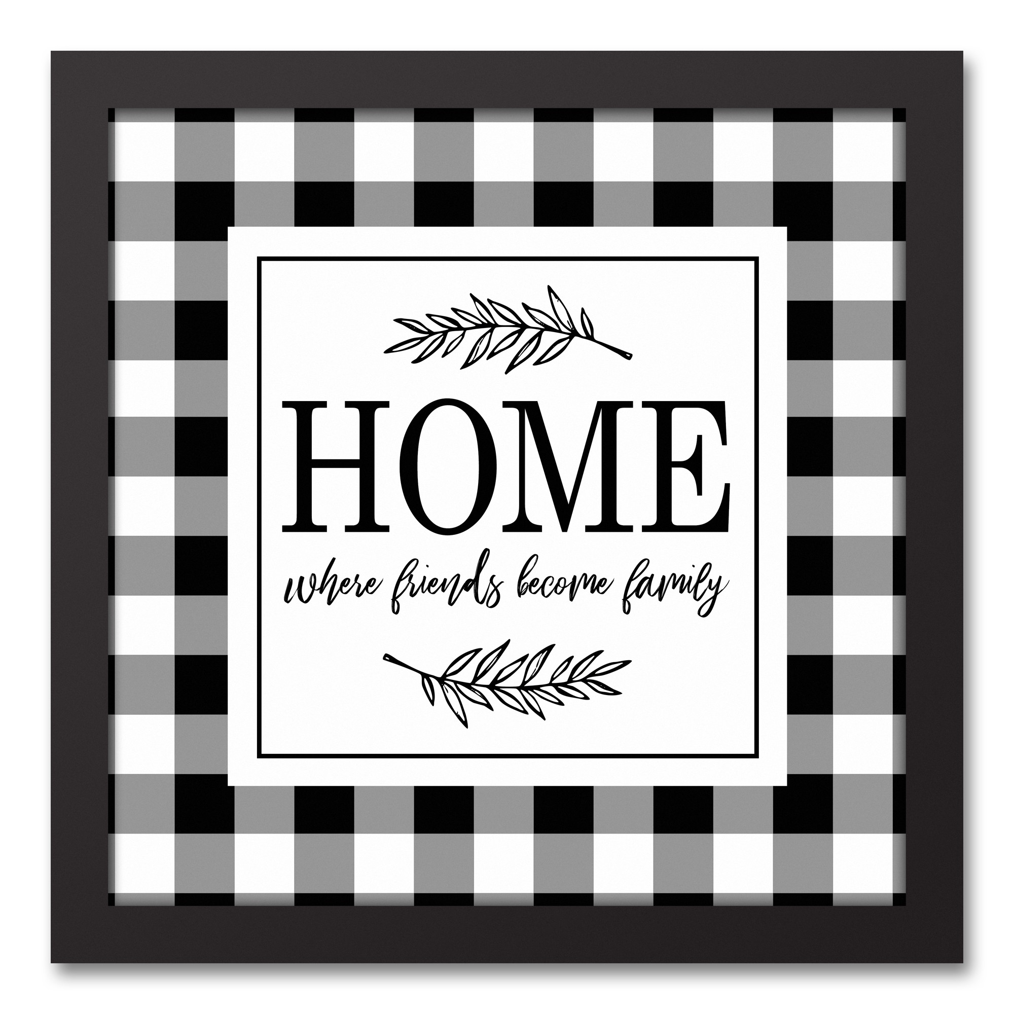 Black Buffalo Check Home 12x12 Black Framed Canvas