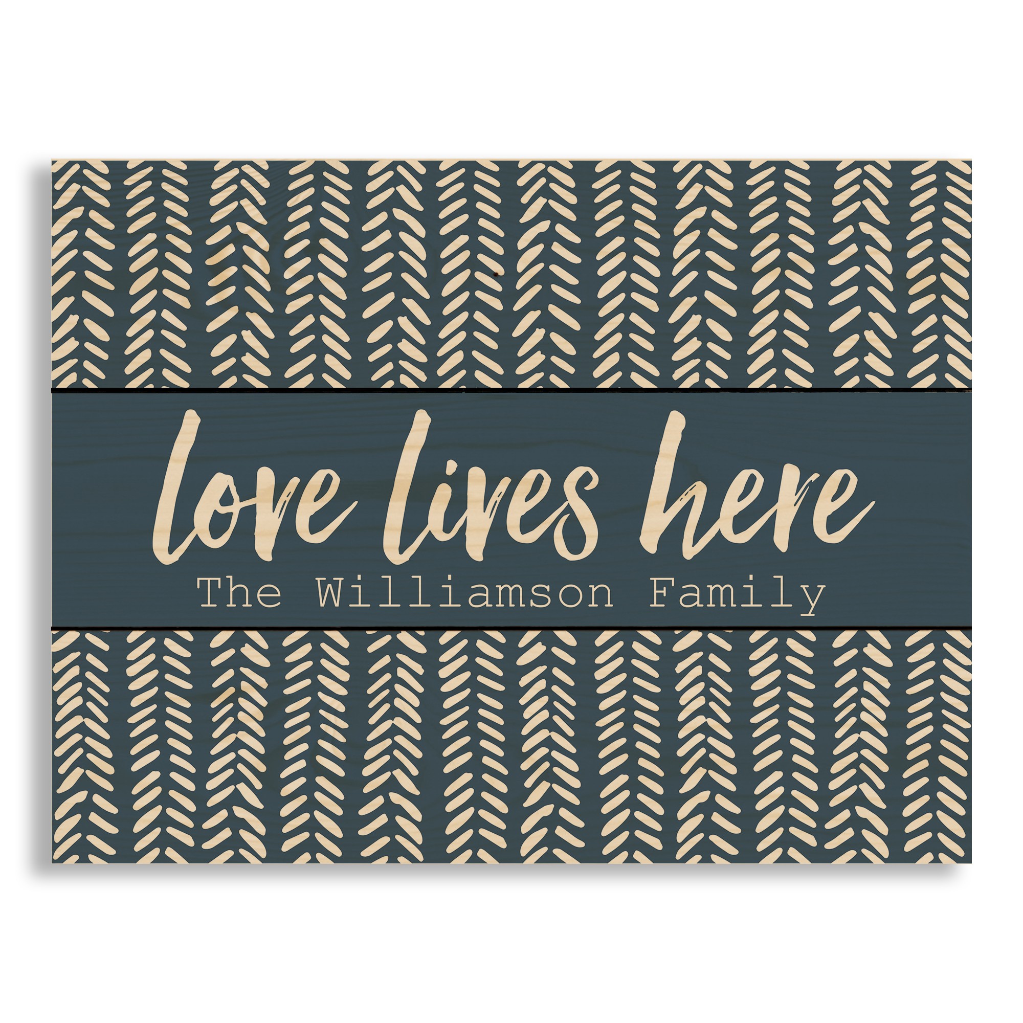 Love Lives Here Herringbone Pattern 14x10.5 Pallet Wood Art