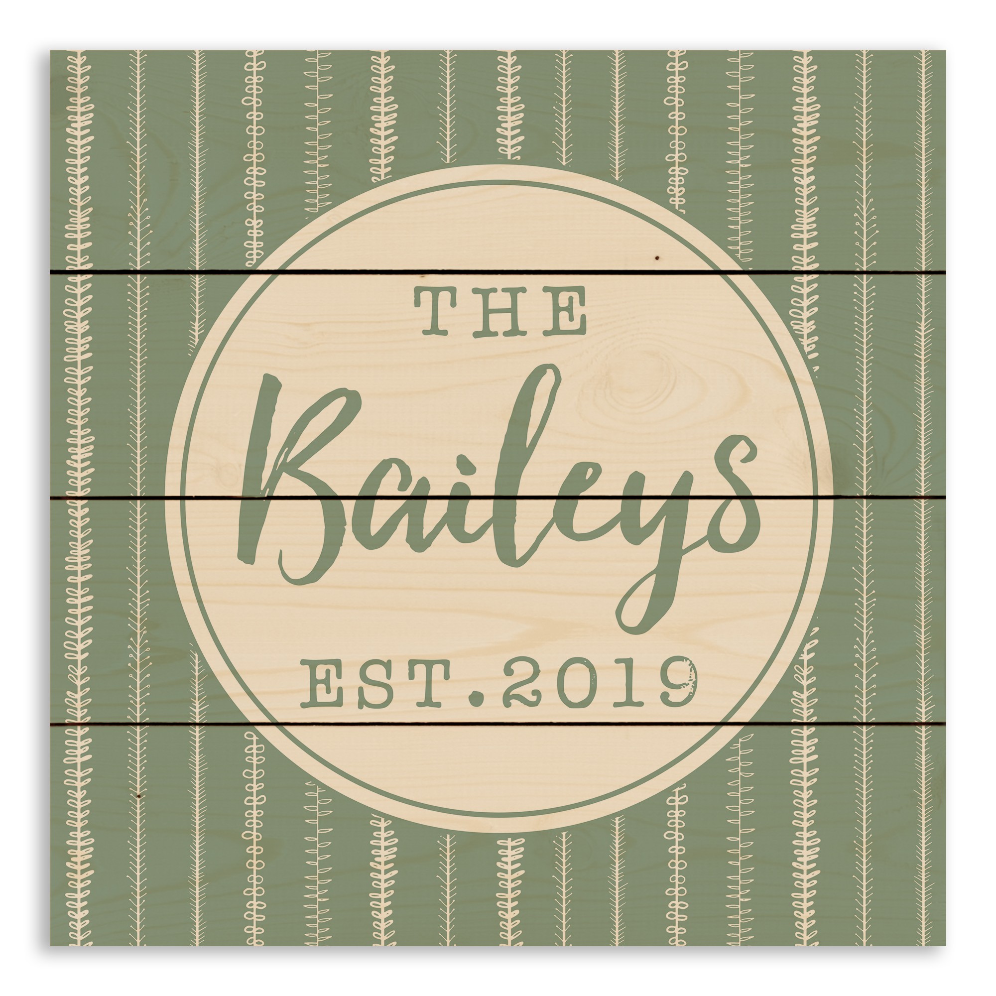 Green Floral Vines 14x14 Personalized Pallet Wood Art