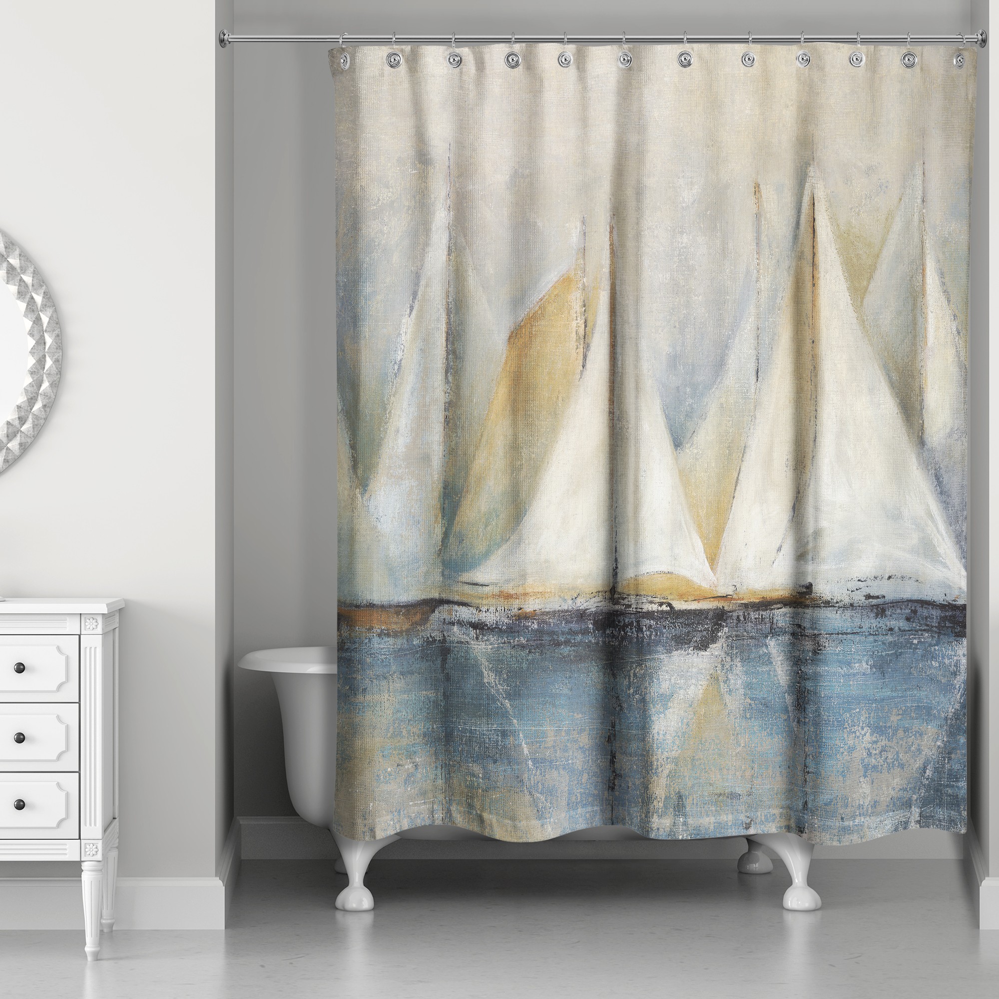 Watercolor Sailboats 71x74 Shower Curtain