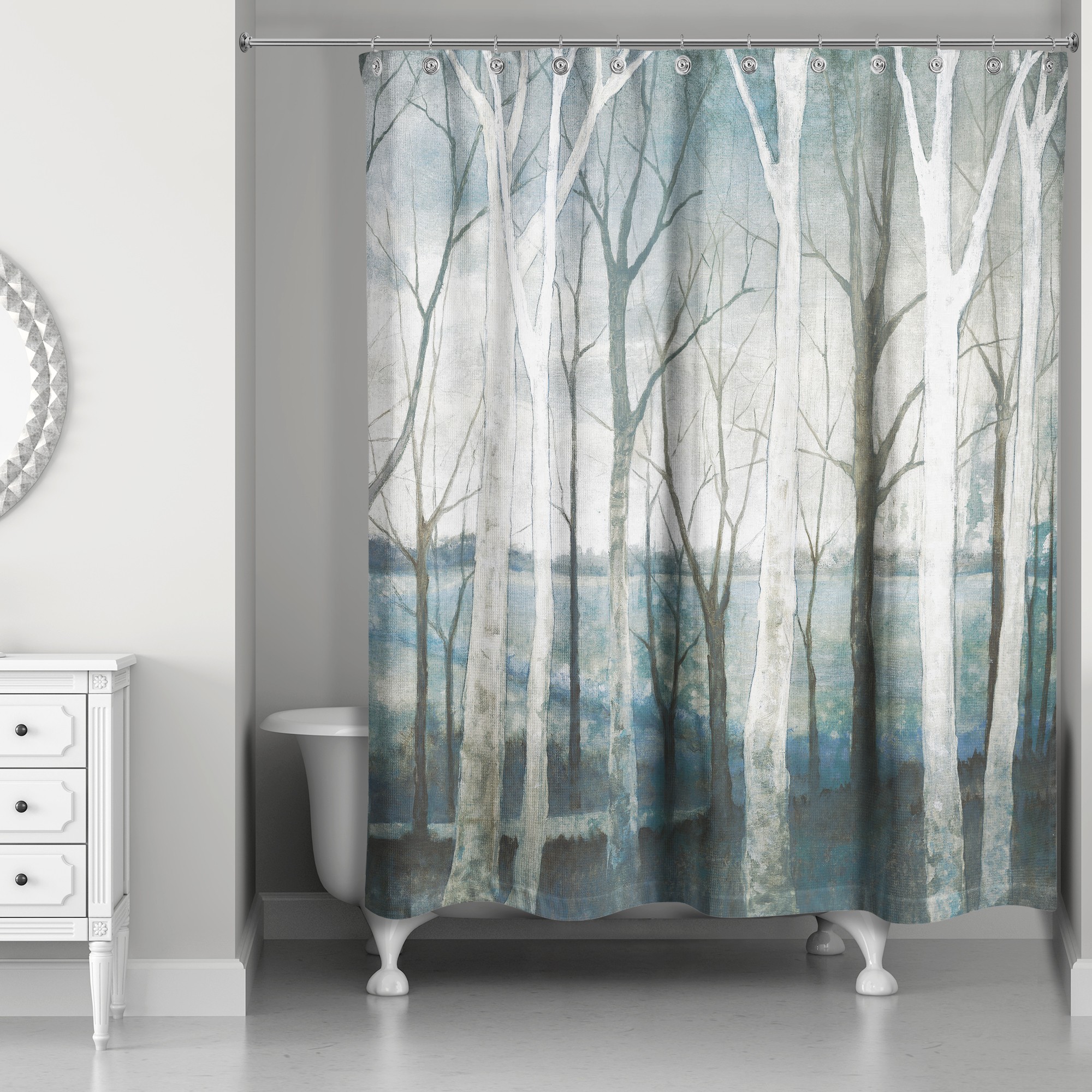 Winter Blue Tree Path 71x74 Shower Curtain