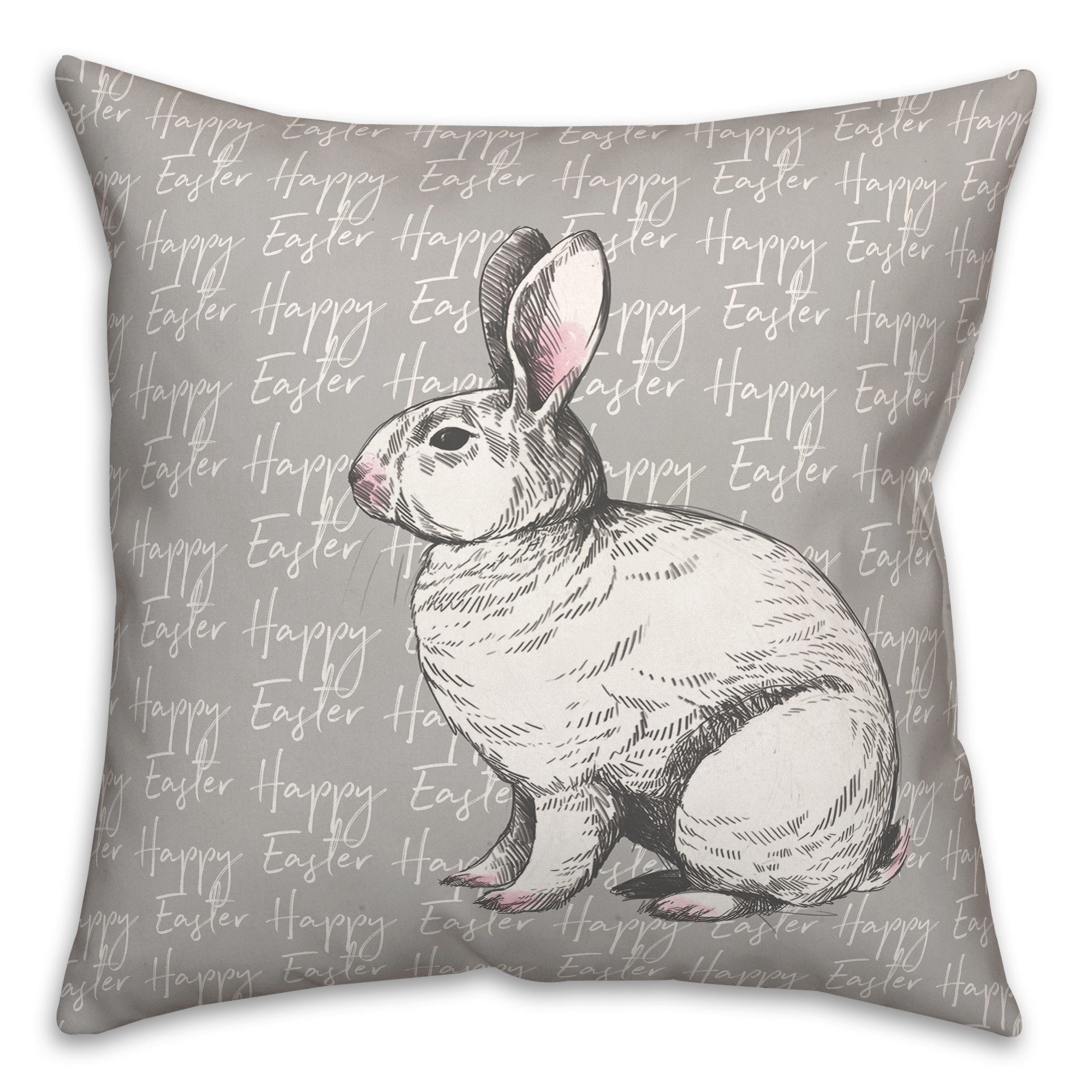 Gray Happy Easter Bunny Pillow