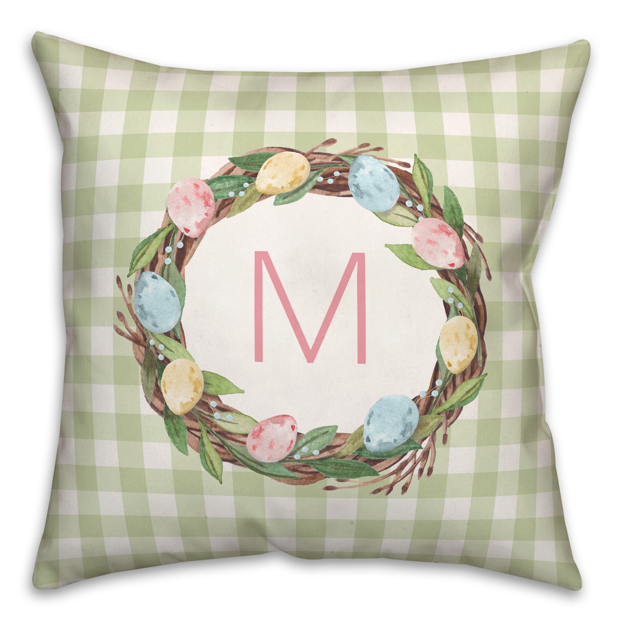 Easter Egg Wreath Monogram Pillow