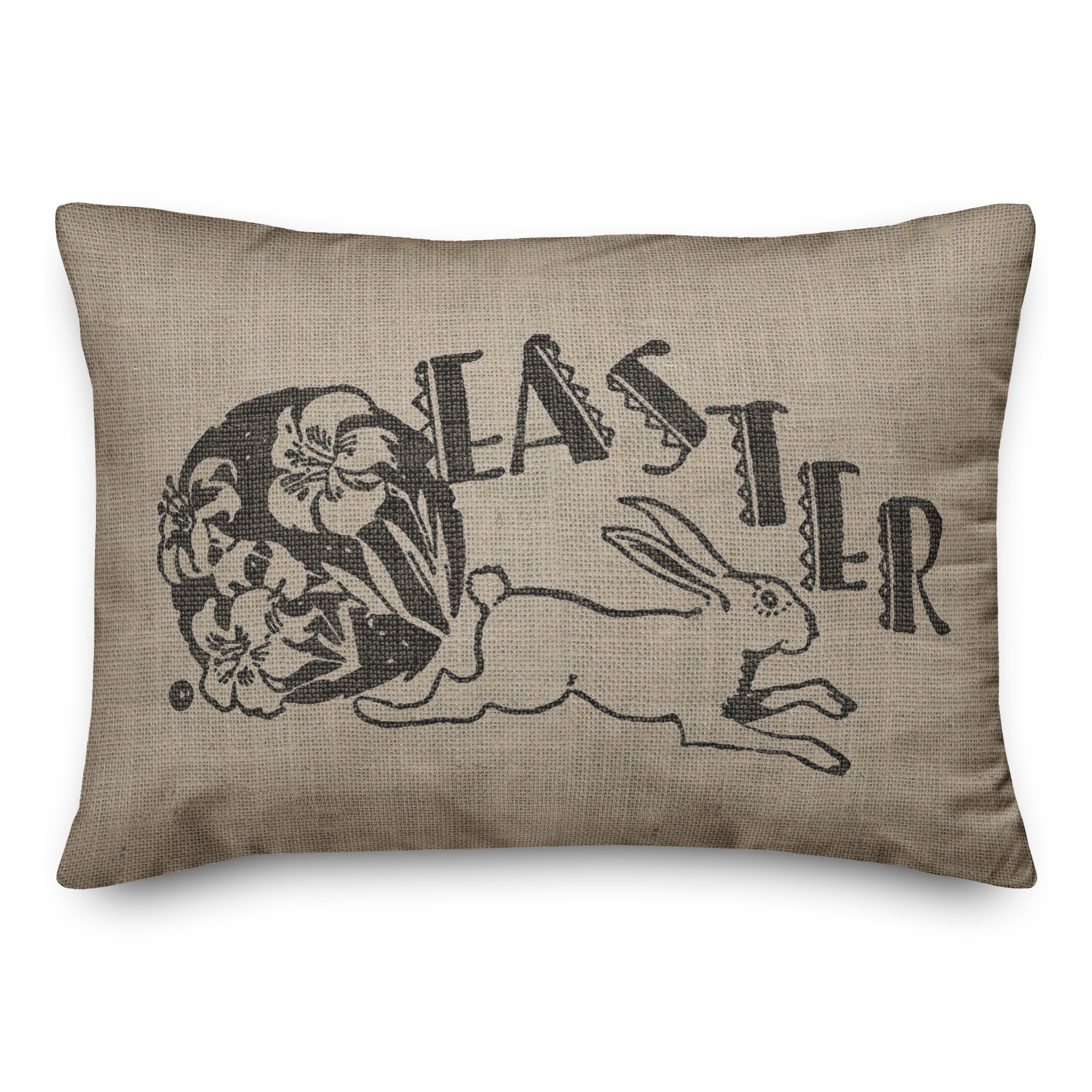Vintage Burlap Easter Bunny 14x20 Spun Poly Pillow