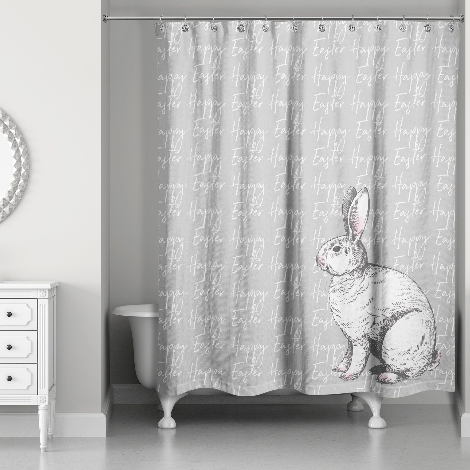 Gray Happy Easter Bunny 71x74 Shower Curtain