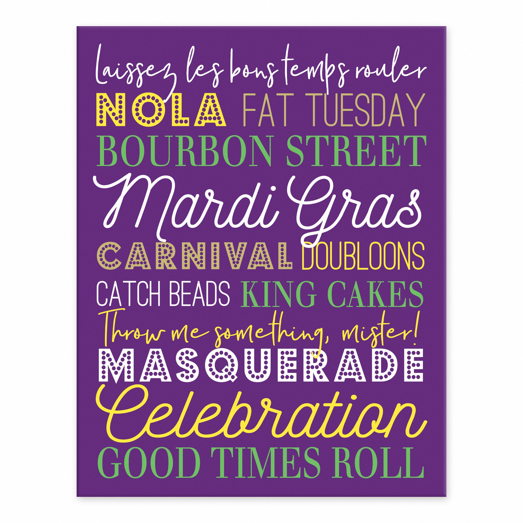 Mardi Gras Words 11x14 Tabletop Canvas