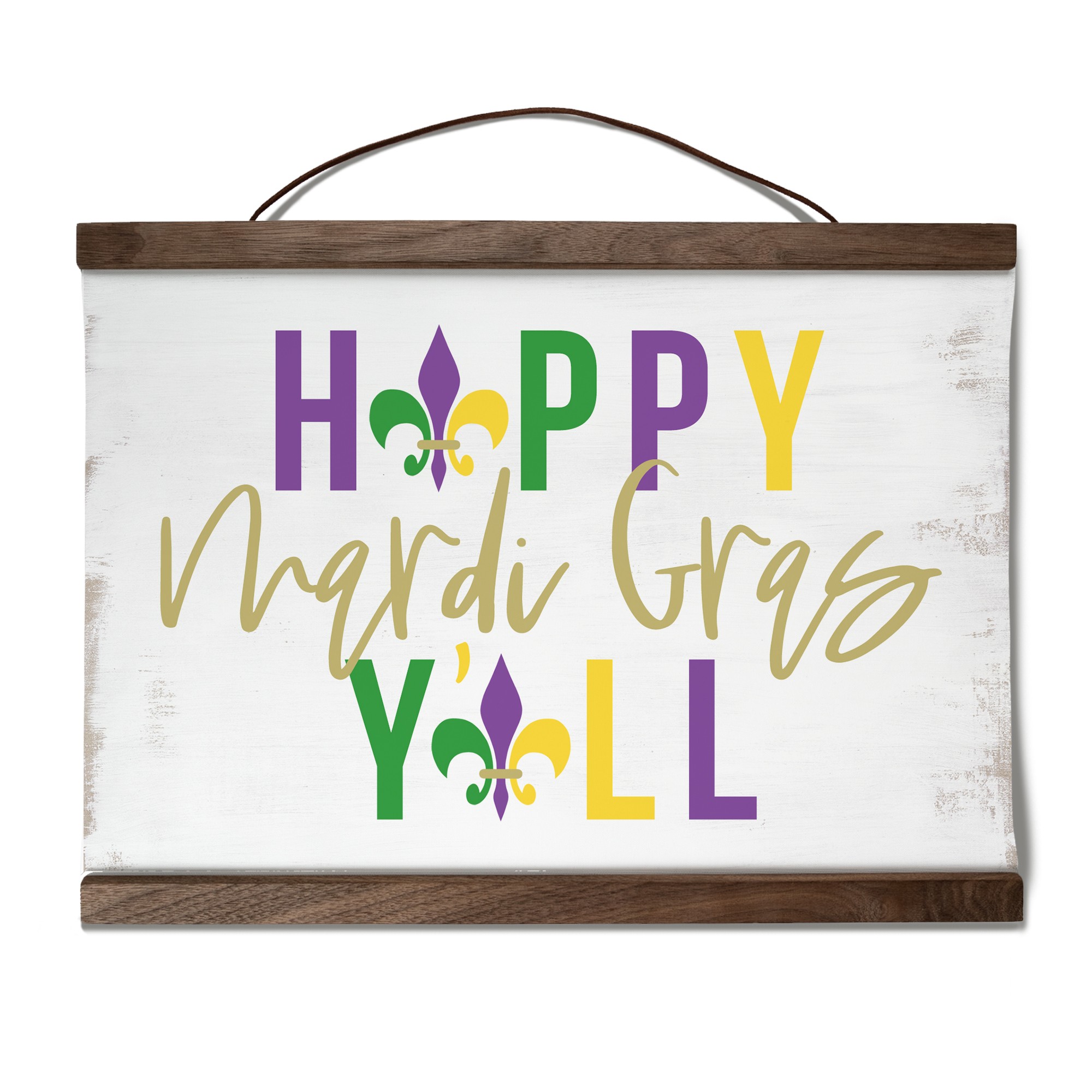 Happy Mardi Gras Y'all 12x8 Teak Hanging Canvas