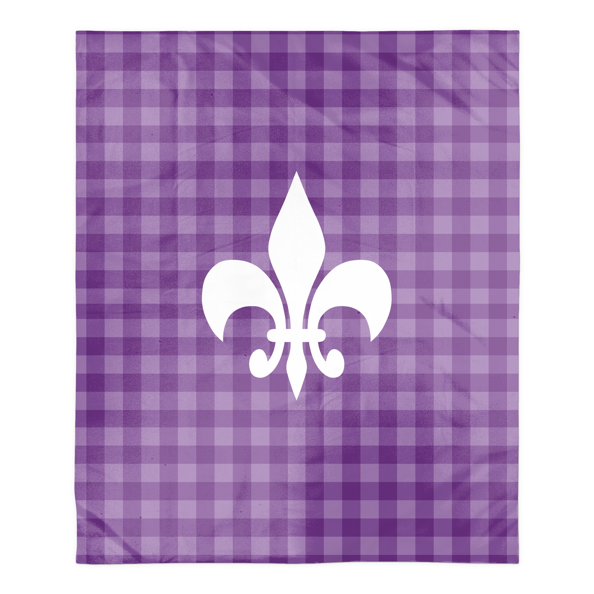 Fleur De Lis Purple Buffalo Check 50x60 Sherpa Fleece Blanket