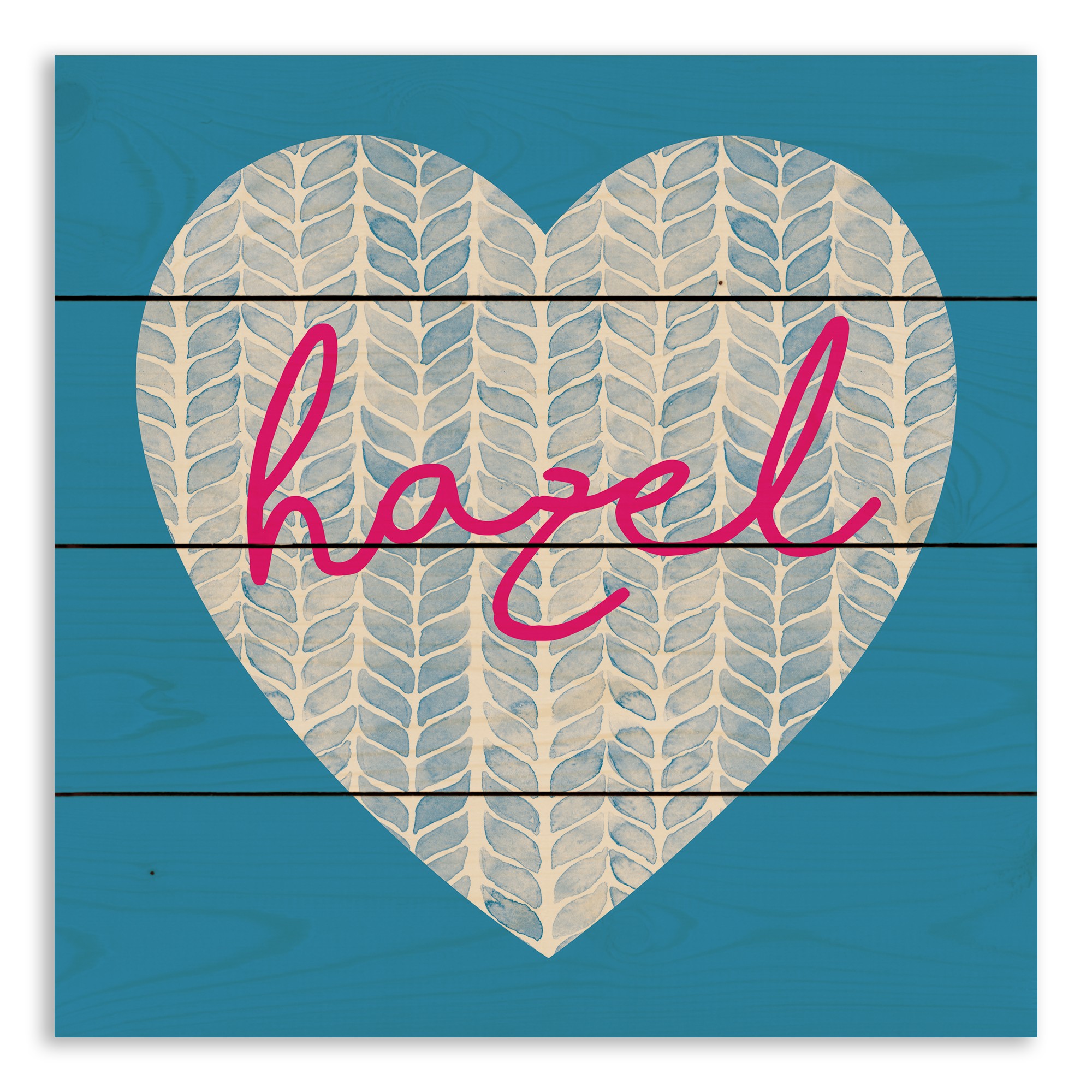 Blue Knit Heart Name 14x14 Personalized Pallet Wood Art