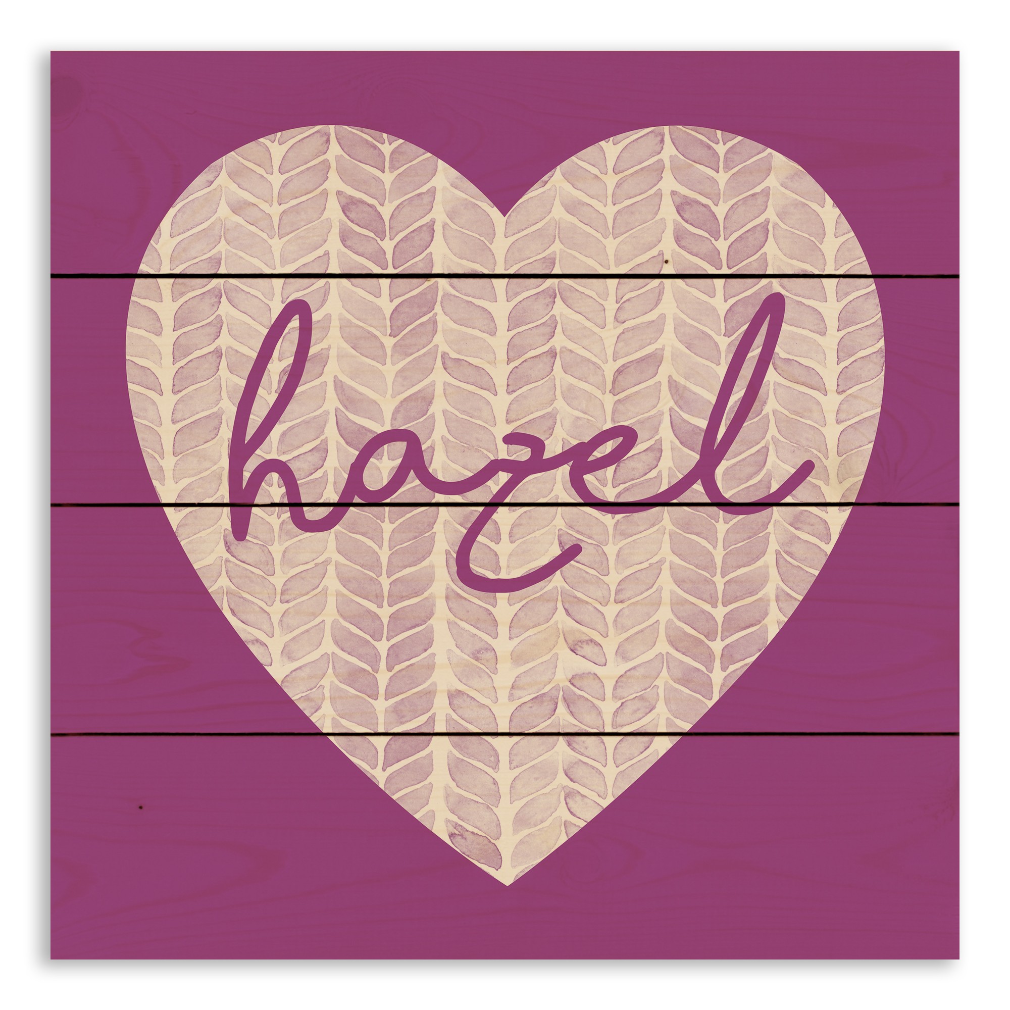 Purple Knit Heart Name 14x14 Personalized Pallet Wood Art