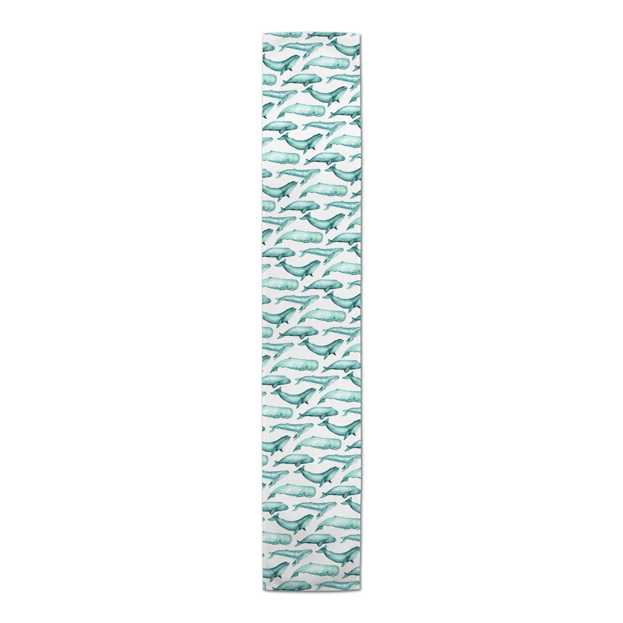 Teal Sketched Whale Poly Twill Table Runner