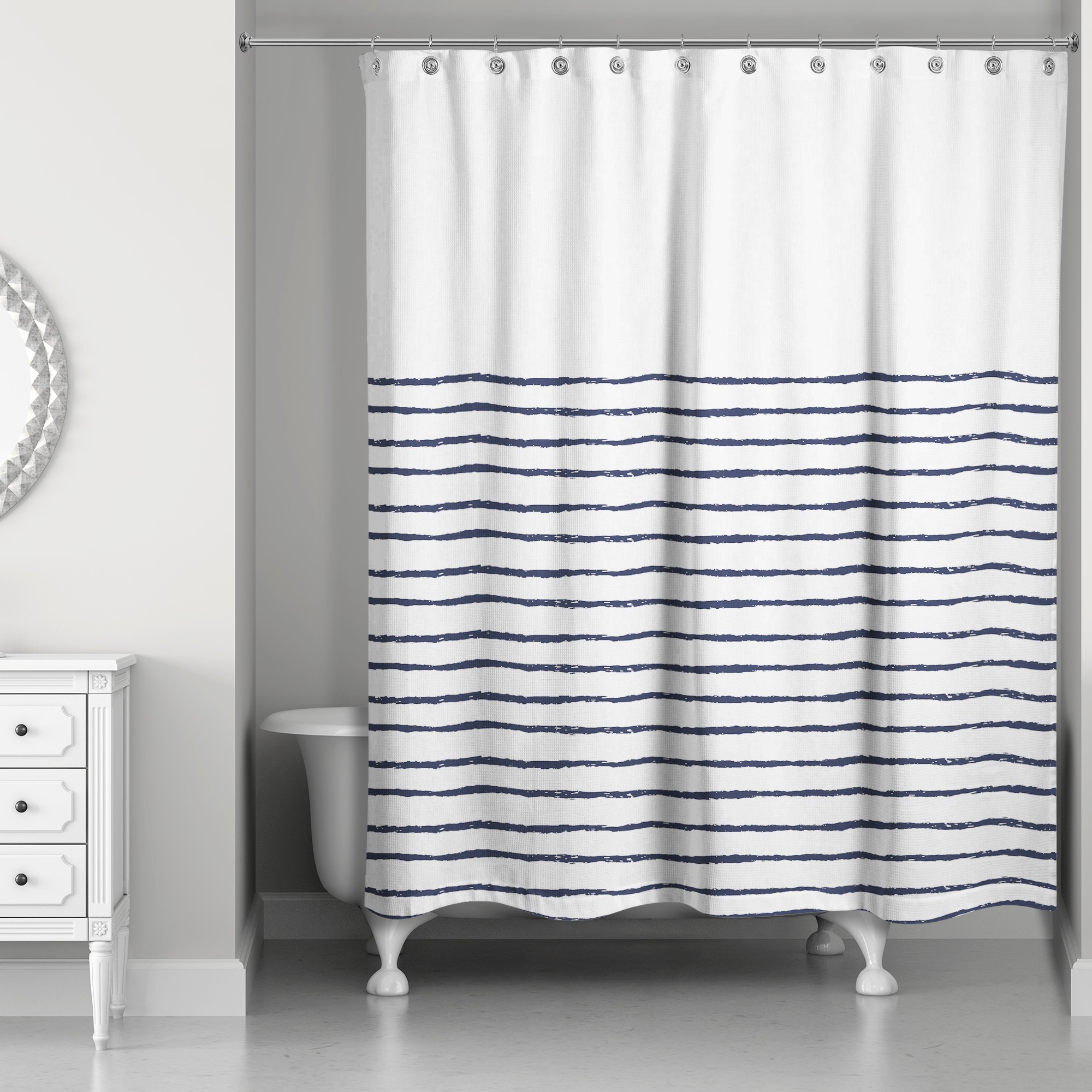 Soft Navy Stripes 71x74 Shower Curtain