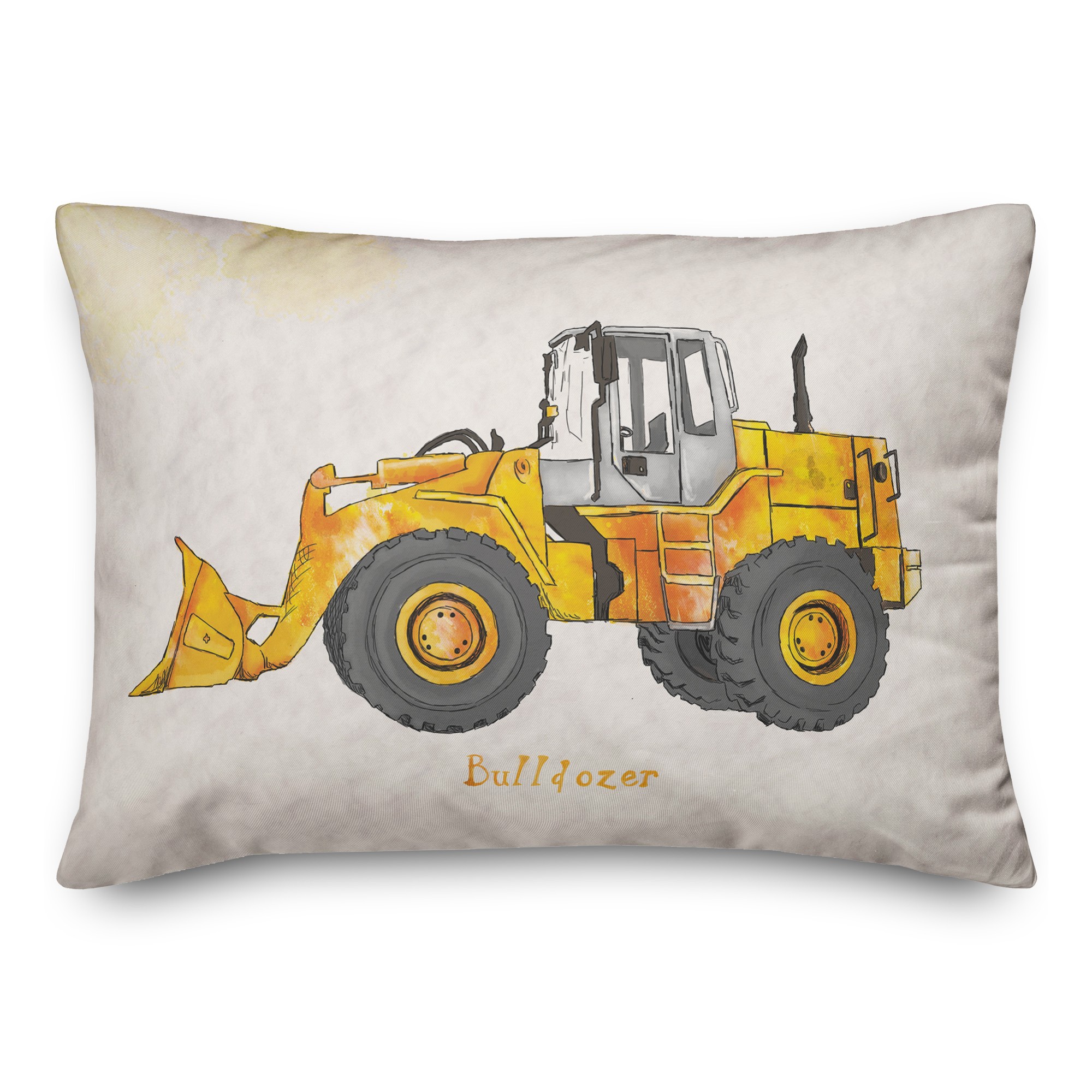 Watercolor Bulldozer  14x20 Spun Poly Pillow