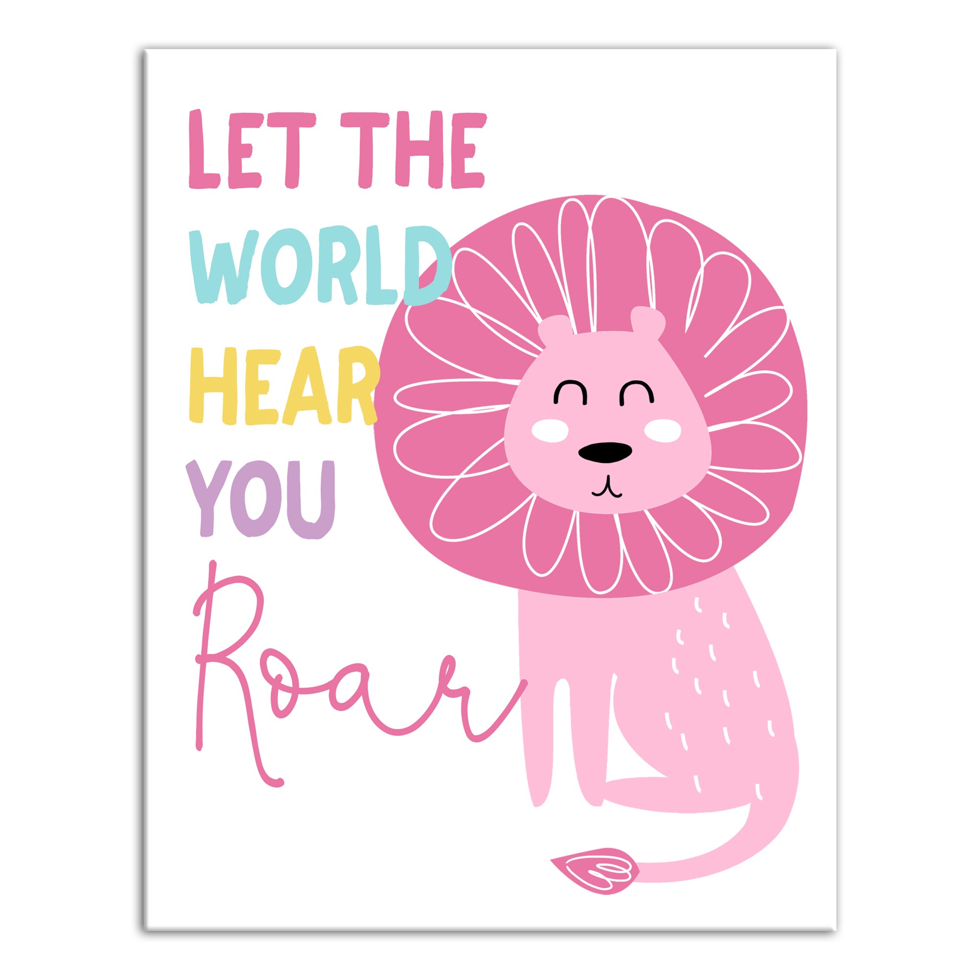 Let the World Hear You Roar Pink Lion 11x14 Canvas Wall Art